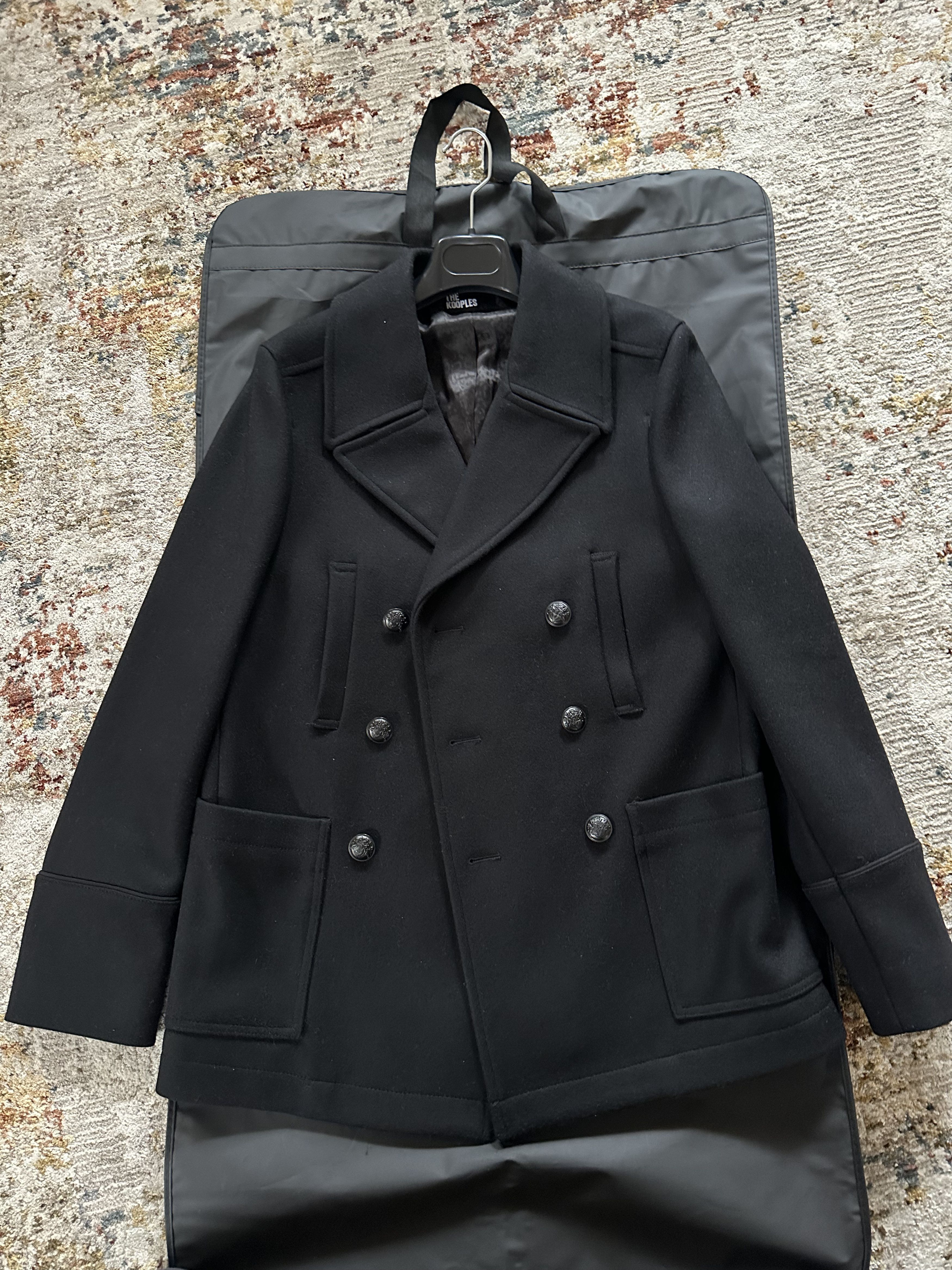 image of The Kooples Double-Breasted Wool Blend Pea Coat in Black, Men's (Size Small)