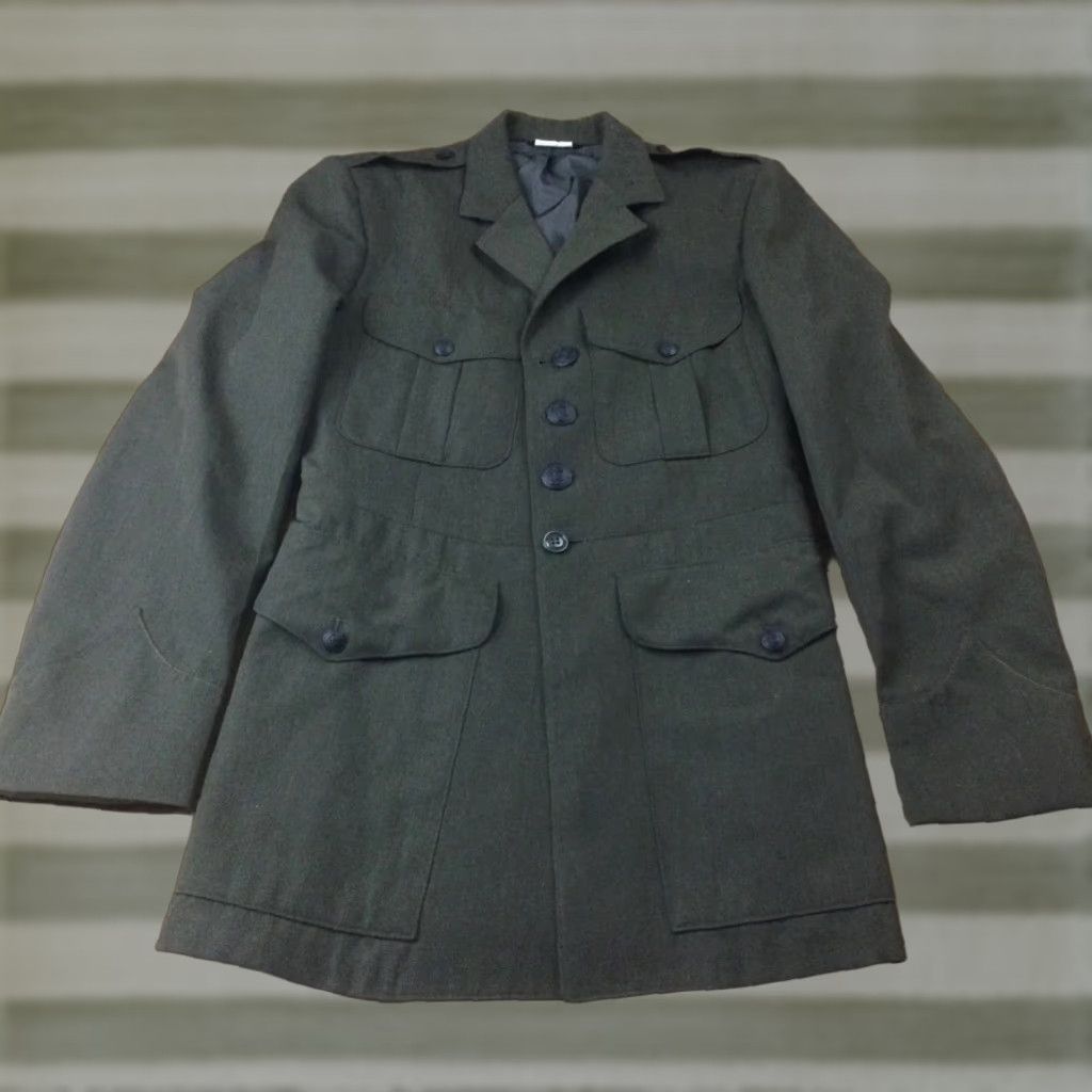 VINTAGE Lanier Clothes Gabardine Coat Wool Blend Blazer 42 L USMC Marines Men Green Military Shirt/Jacket (Size 42)