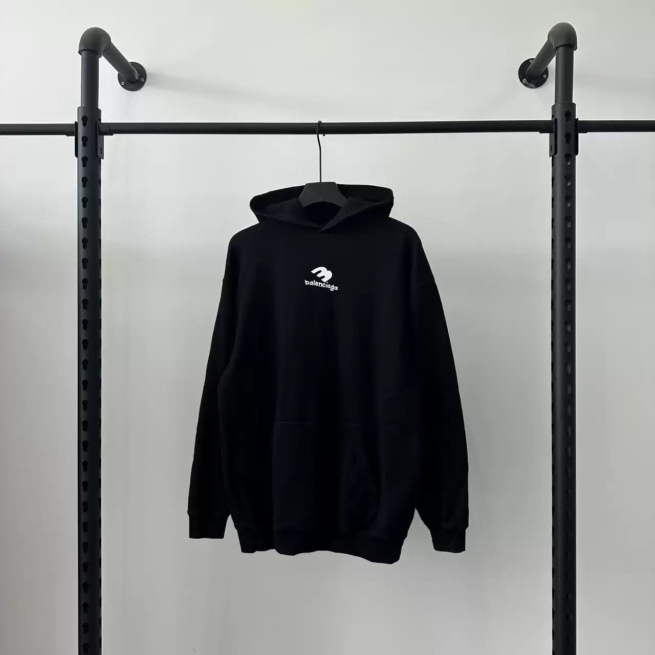 image of Balenciaga Ss23 Front And Rear Graffiti Logo Printed Hoodie in Black, Men's (Size XS)