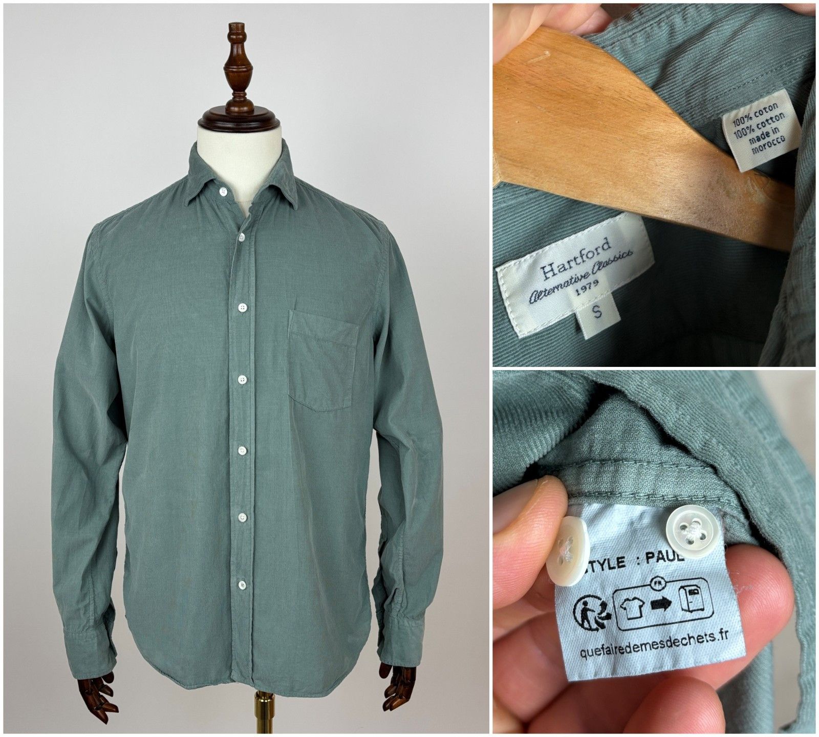 Hartford Paul Light Corduroy Shirt Dusty Teal Casual Classic