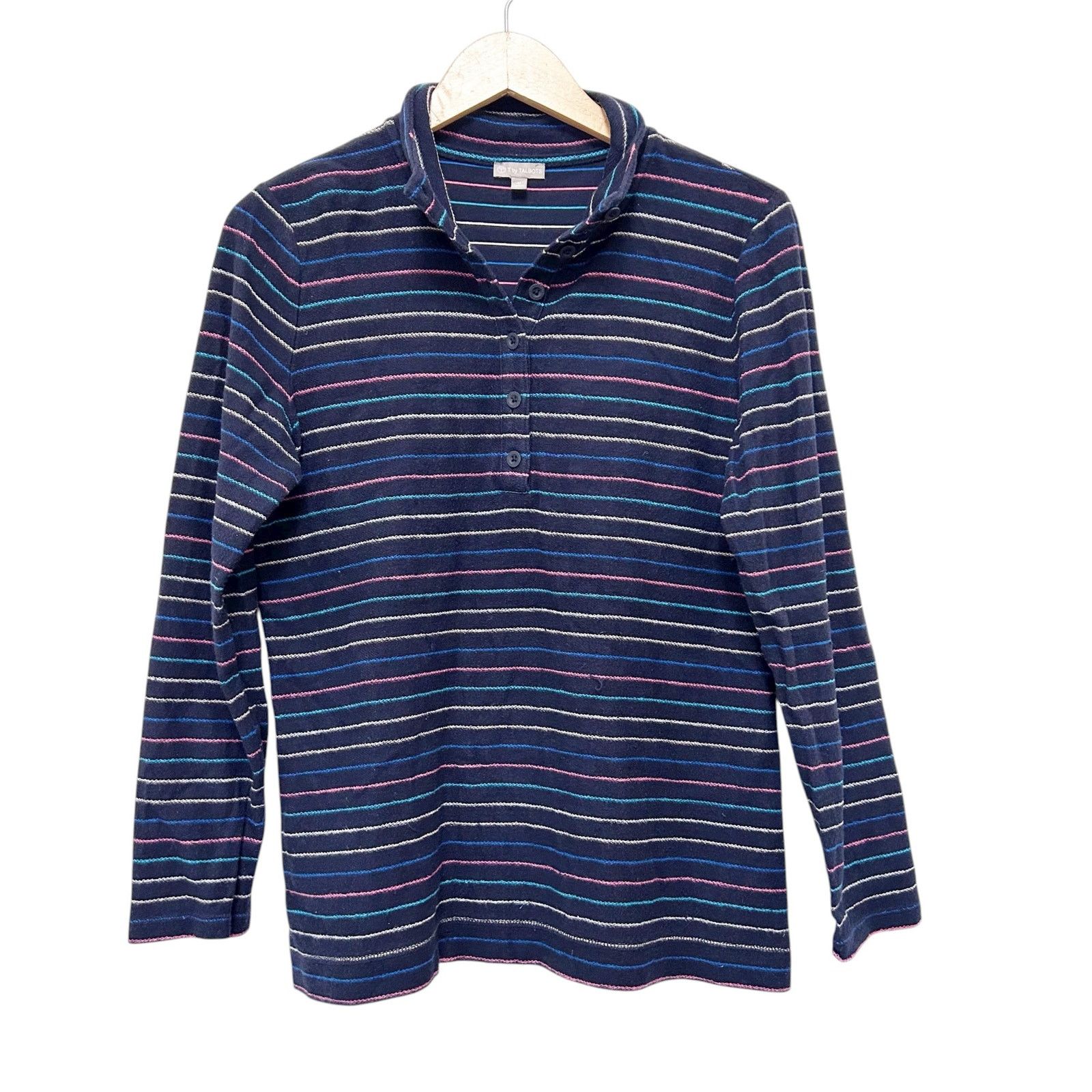 Other T by Talbots Navy Striped Popover Sweater Sz M Size M / US 6-8 / IT 42-44 - 1 Thumbnail