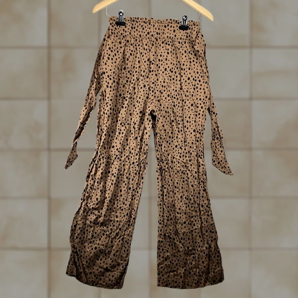 Abercrombie & Fitch Abercrombie & Fitch Women's Pants Wide-Leg High Waist Belted Chiffon Viscose Leopard Dots XS Brown Polka Dot 90s Bohemian City Festival Casual Size 26" / US 2 / IT 38 - 1 Thumbnail