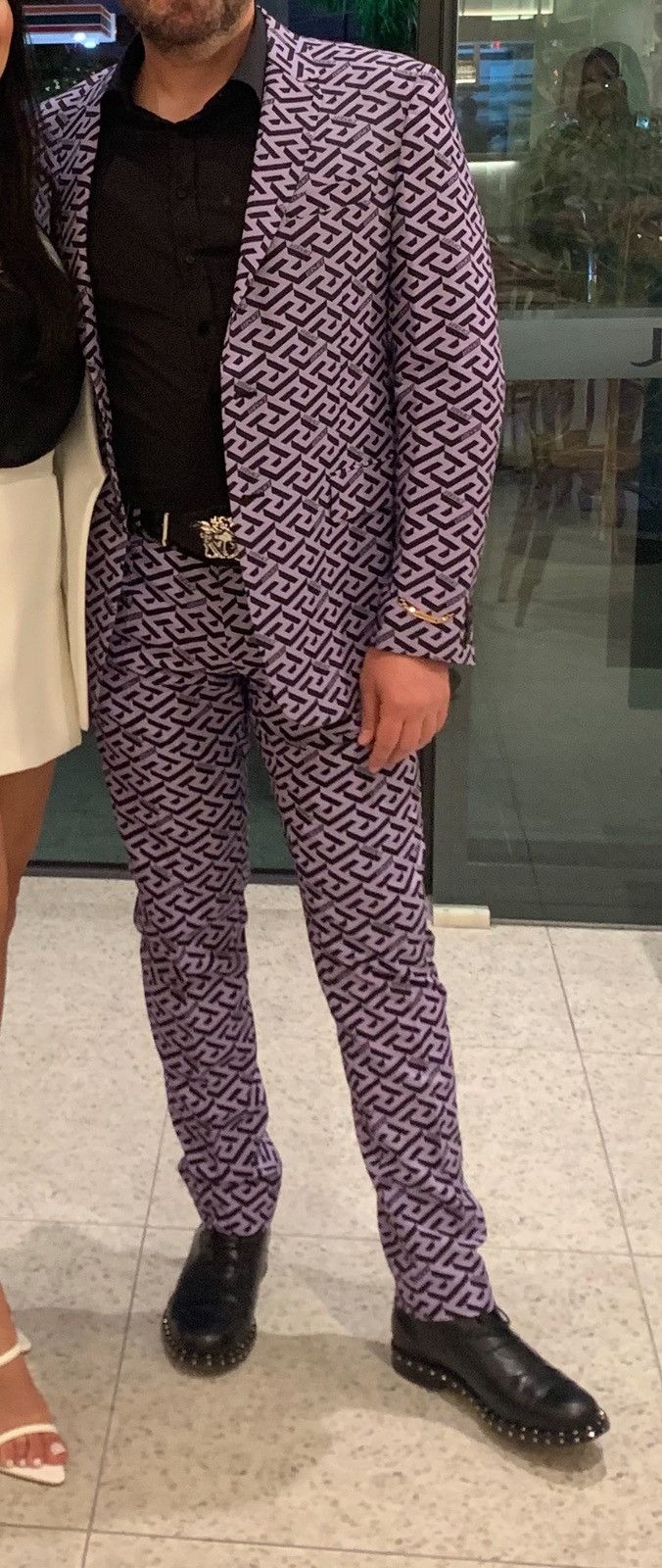 Versace Monogram Greca Jacquard Wool Suit – Blazer 50 + Pants 48 Size 40R - 3 Thumbnail