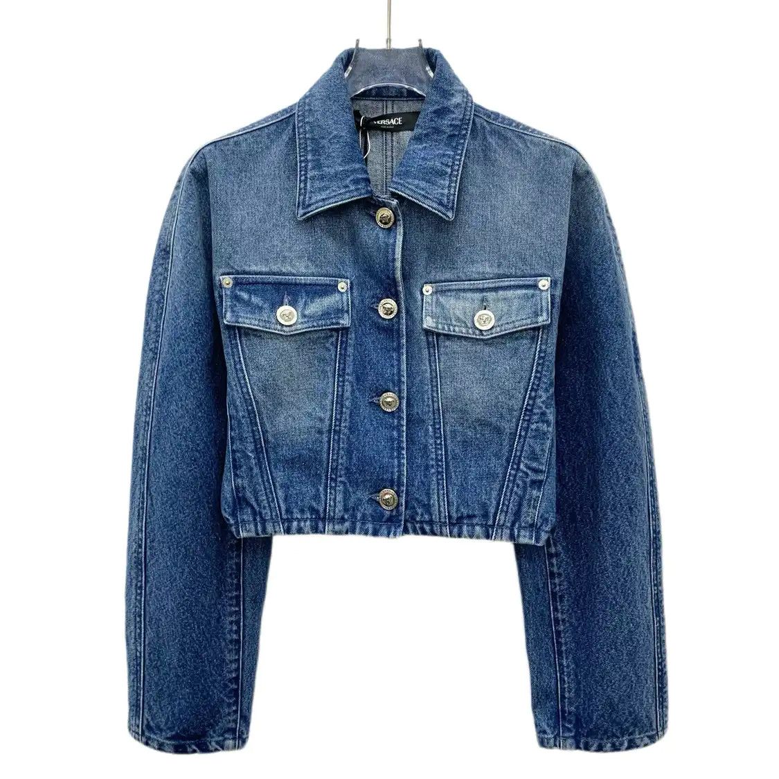 Versace S Size Dark Blue Cotton Women's Jacket Bombers, Women's
