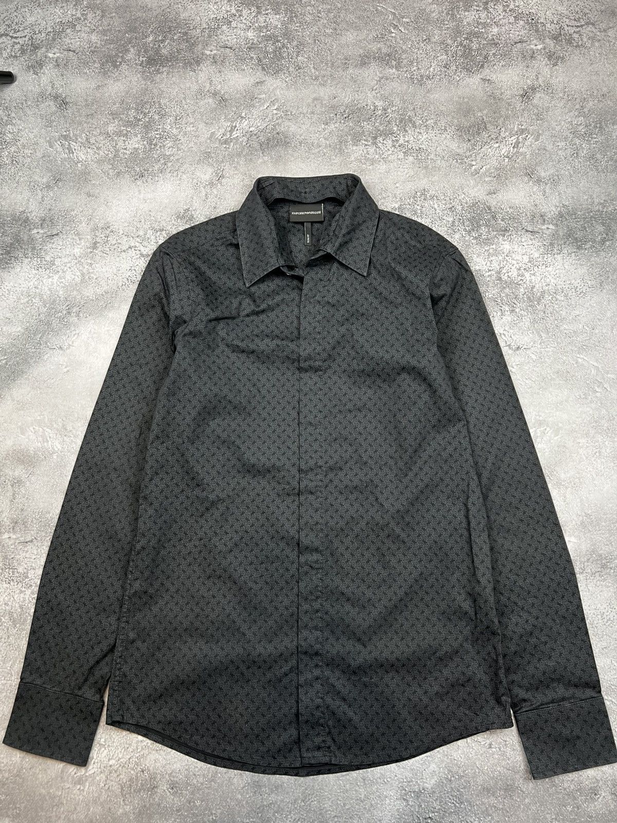 Emporio Armani Emporio Armani Black Monogrammed Shirt Button Mens Size US S / EU 44-46 / 1 - 1 Thumbnail