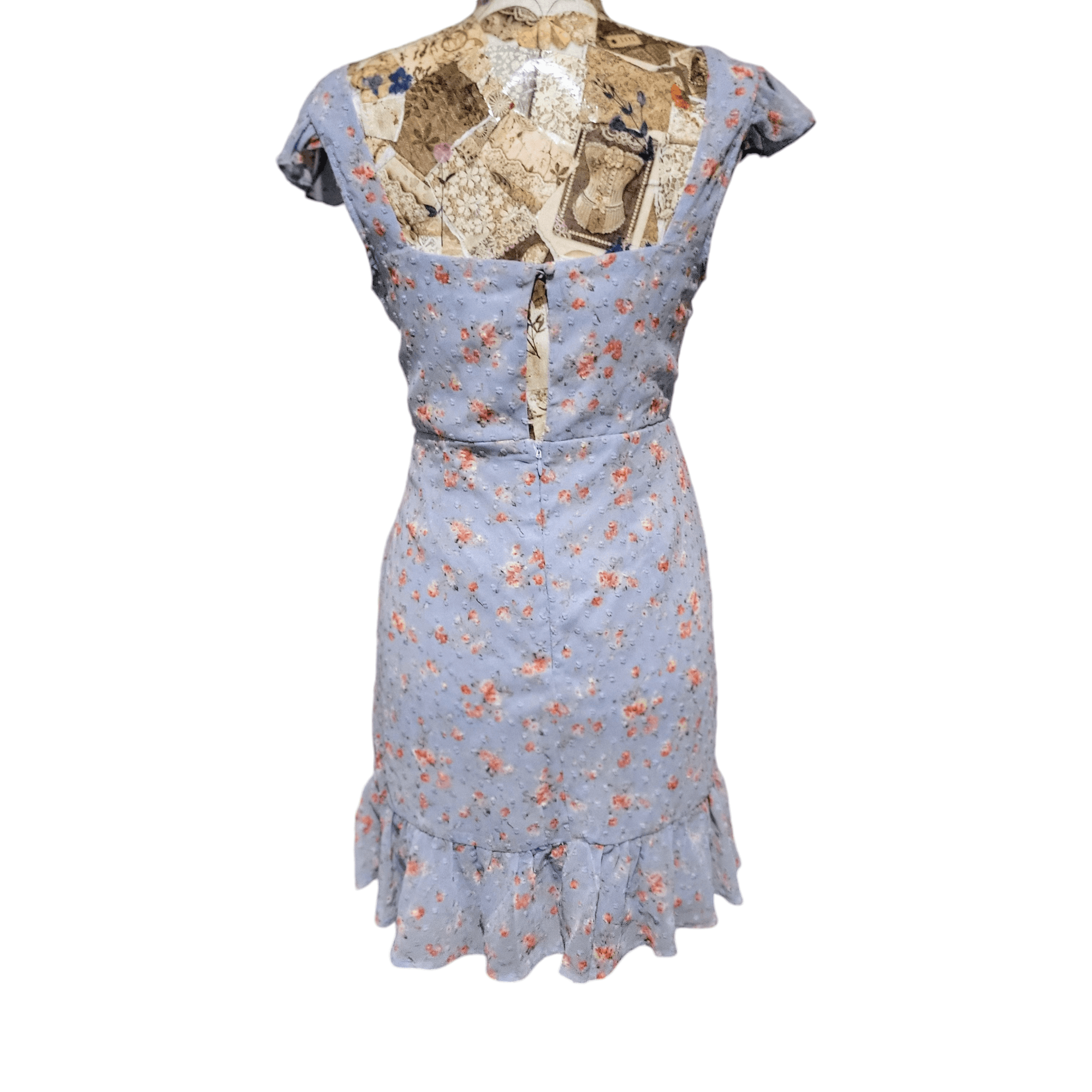 NBDN Nobrandedon Dee Elly Blue Ditsy Floral Ruffle Girlcore Short Mini Dress Size S / US 4 / IT 40 - 6 Thumbnail