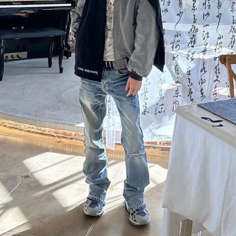 Jean × Vintage Streetwear Ropa Hombre Lightning Washed Split Jeans Size US 34 / EU 50 - 2 Thumbnail