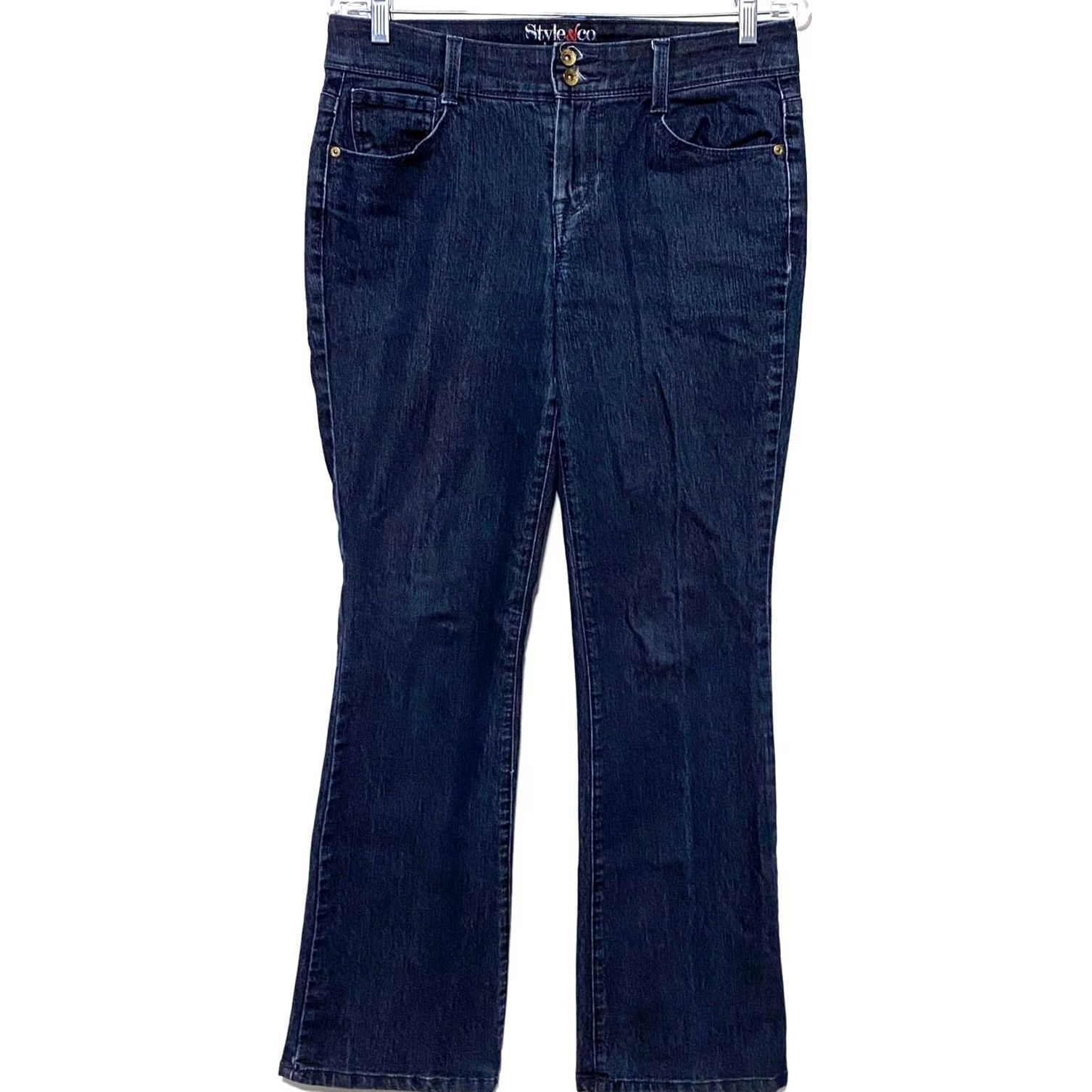 Style & Co Style&Co Jeans Womens 6 Bootcut 5-Pocket Denim Dark Stretch Mid Rise Regular Inseam 31” Blue N/A Size 28" / US 6 / IT 42 - 2 Thumbnail