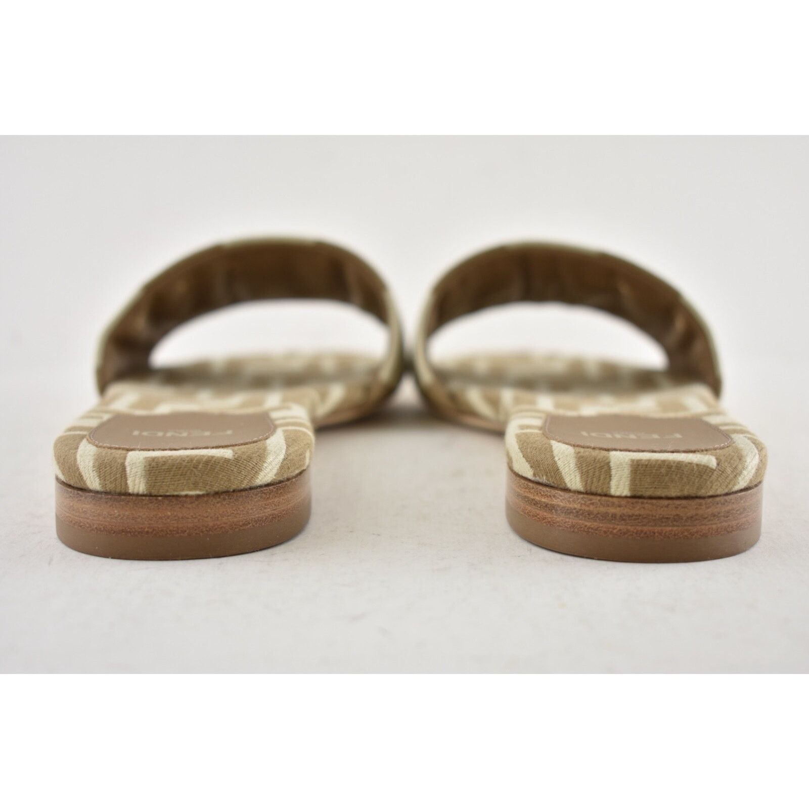 Fendi Fendi Beige Sand Striped FF Monogram Logo Mule Slide Flat Size US 8 / IT 38 - 14 Thumbnail