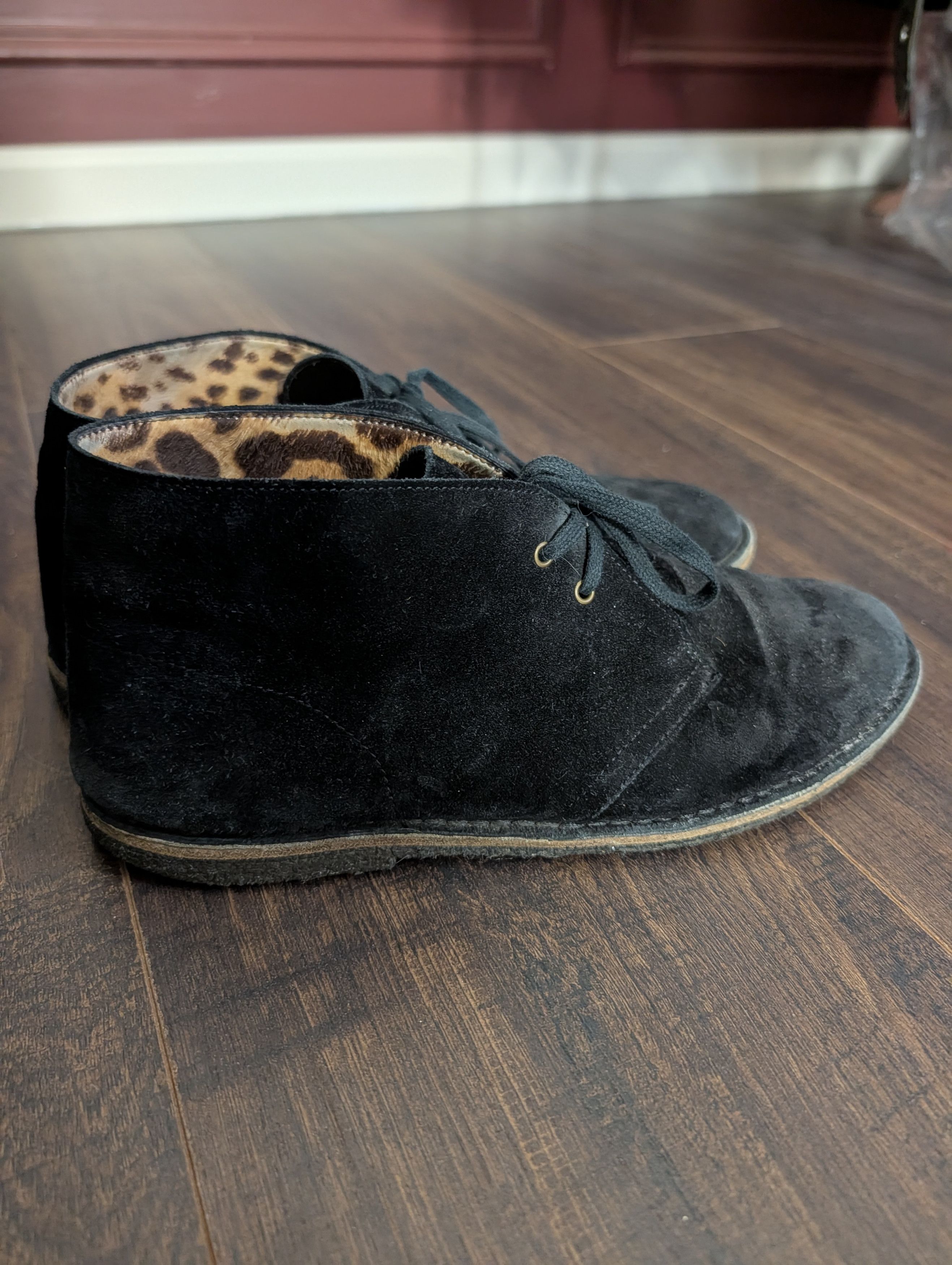 Saint Laurent Paris HEDI Black Suede Leopard Pony Hair Lined Chukka Boots Size US 9 / EU 42 - 2 Thumbnail