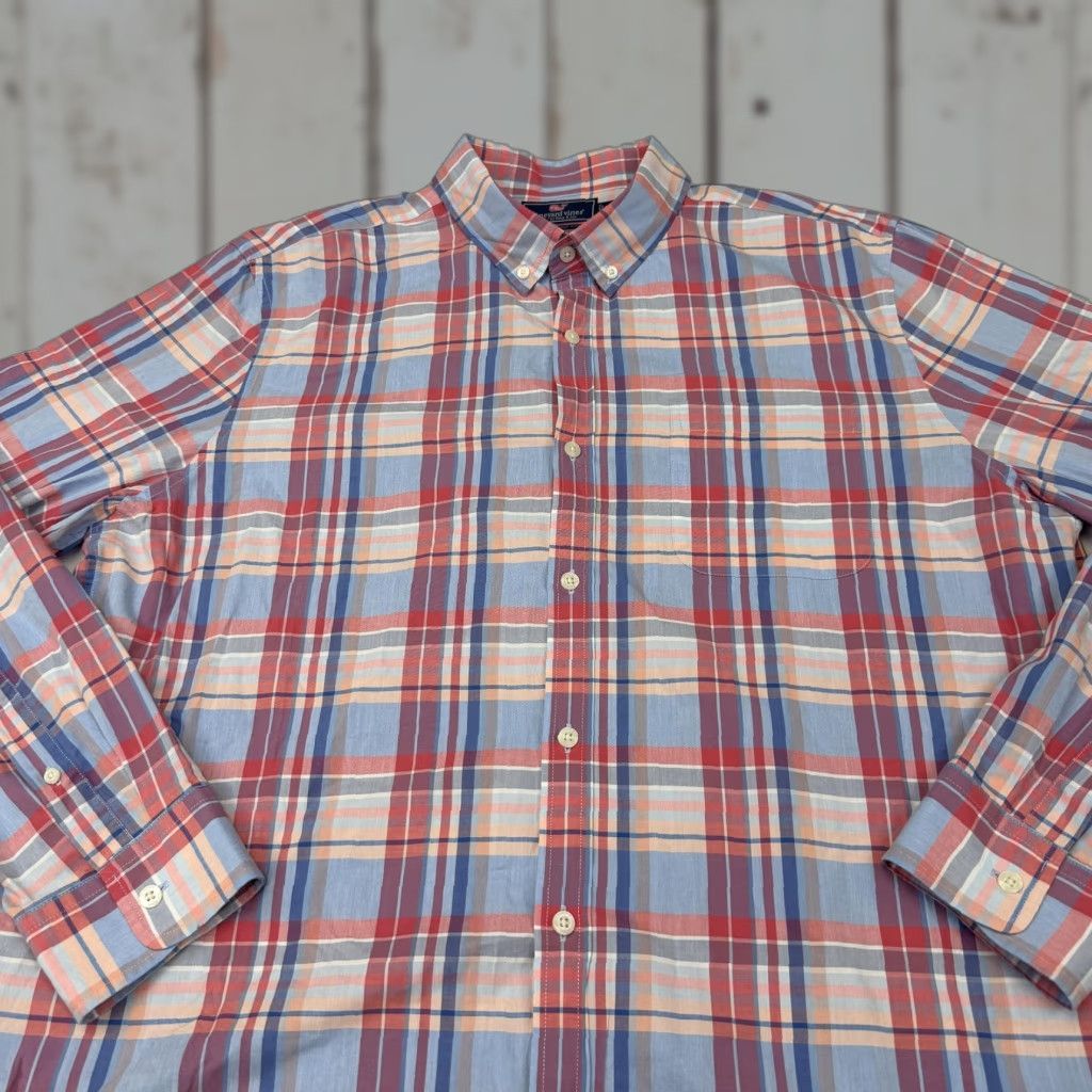 Vineyard Vines Vineyard Vines Shirt Mens XL Red Blue Plaid Slim Fit Murray Button Down Cotton Shirt Size US XL / EU 56 / 4 - 1 Thumbnail