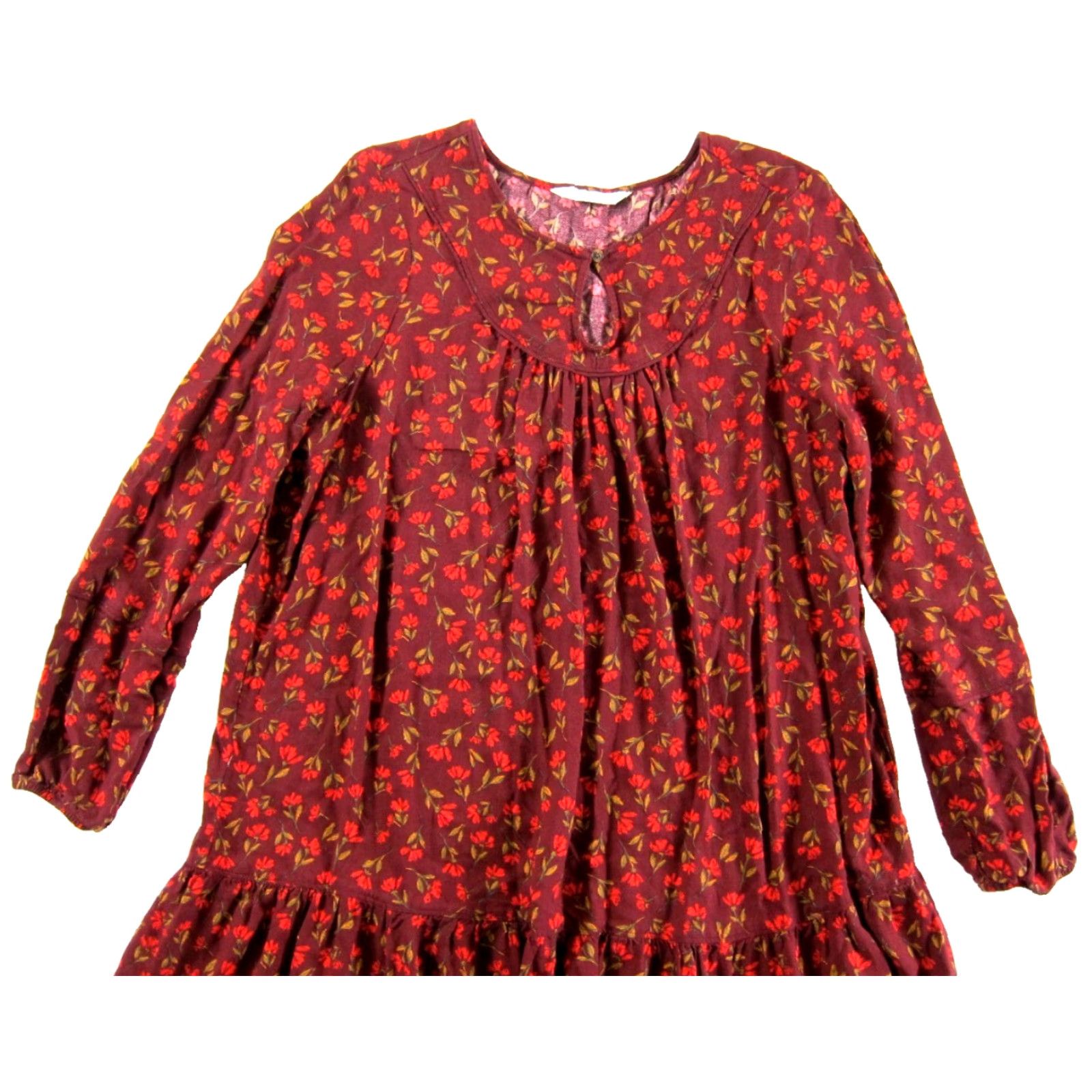 Vintage Sonoma Dress Long Sleeve Midi Smock Tunic 100% Rayon Floral Red Medium Women Theme Bohemian Hippie Flower Size M / US 6-8 / IT 42-44 - 4 Thumbnail