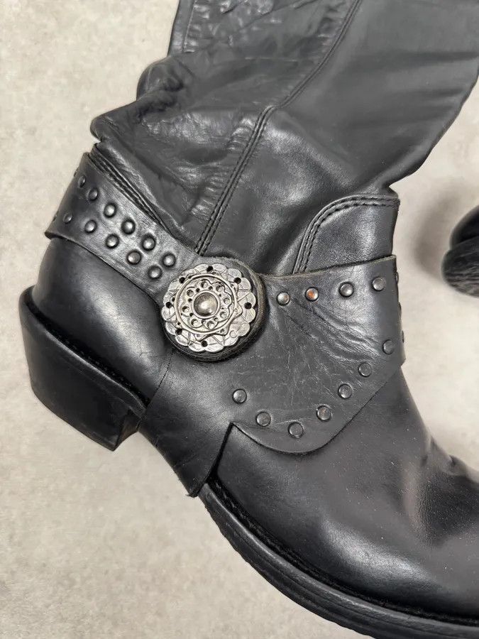 Marithe + Francois Girbaud 2010s Marithé + François Girbaud Black Rock Western Ankle Leather Boots Size US 8 / IT 38 - 3 Thumbnail