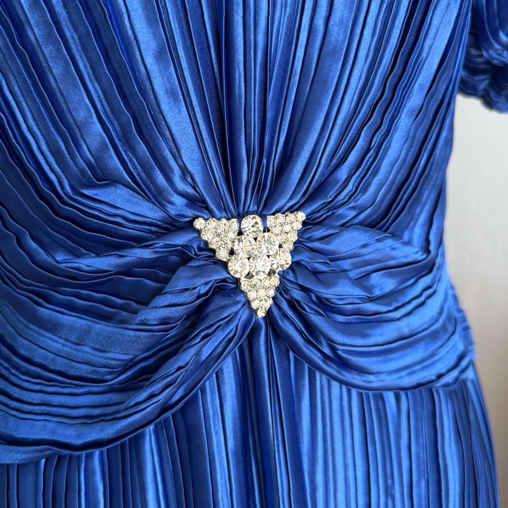 Vintage VINTAGE Nuit Pleated Cocktail Party Dress Puff Sleeves Blue Rhinestone 80s Beaded Eveningwear Size 6 Womens Size M / US 6-8 / IT 42-44 - 5 Thumbnail