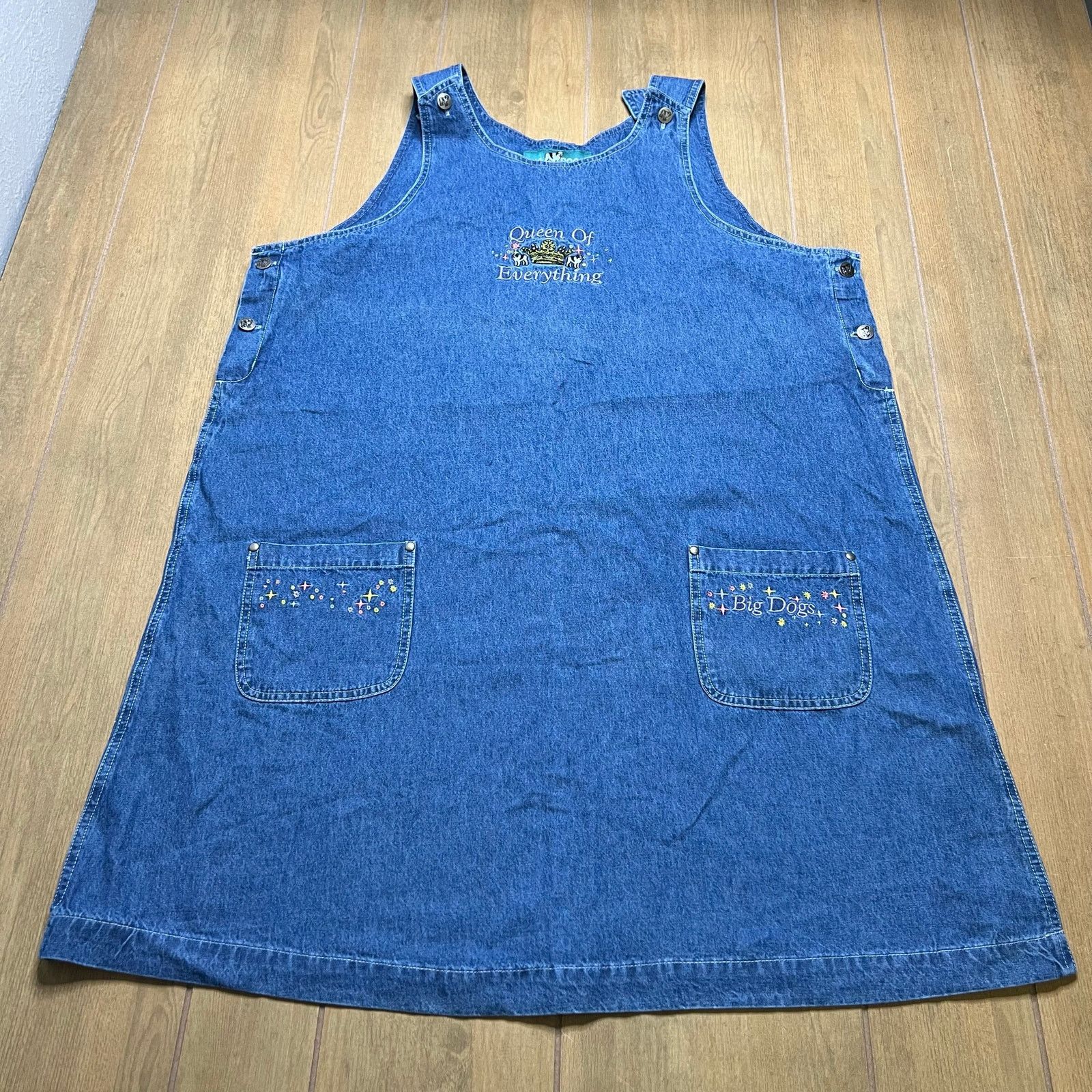 Big Dogs Vintage Big Dog Denim Embroidered Overall Dress Women 18/20 Size XXL / US 16-18 / IT 52-54 - 10 Thumbnail