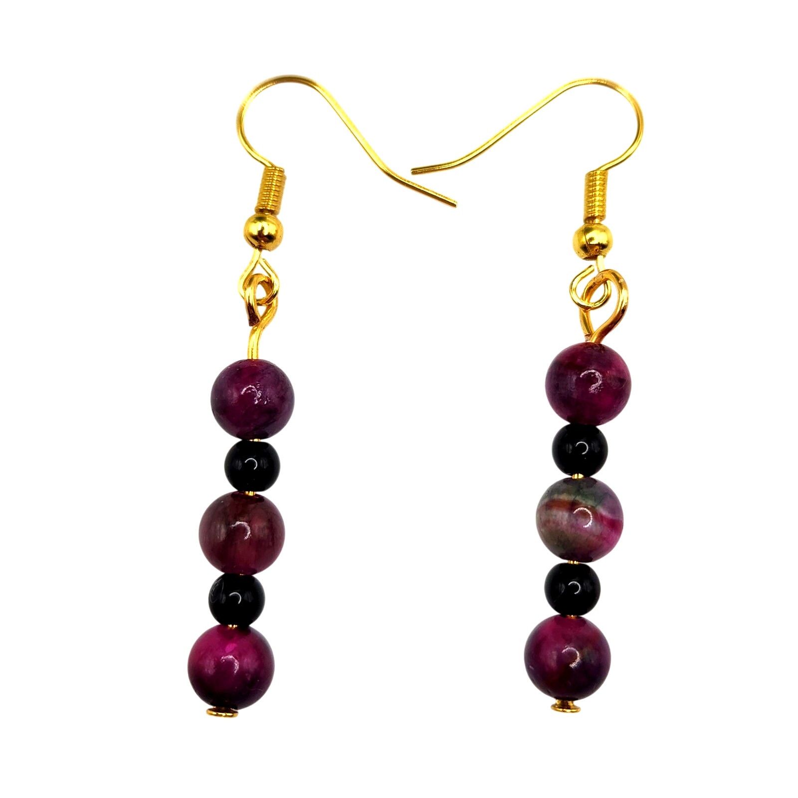 Other Handmade Beaded Dangle Earrings Jade and Black Amethyst 2" Size ONE SIZE - 3 Thumbnail