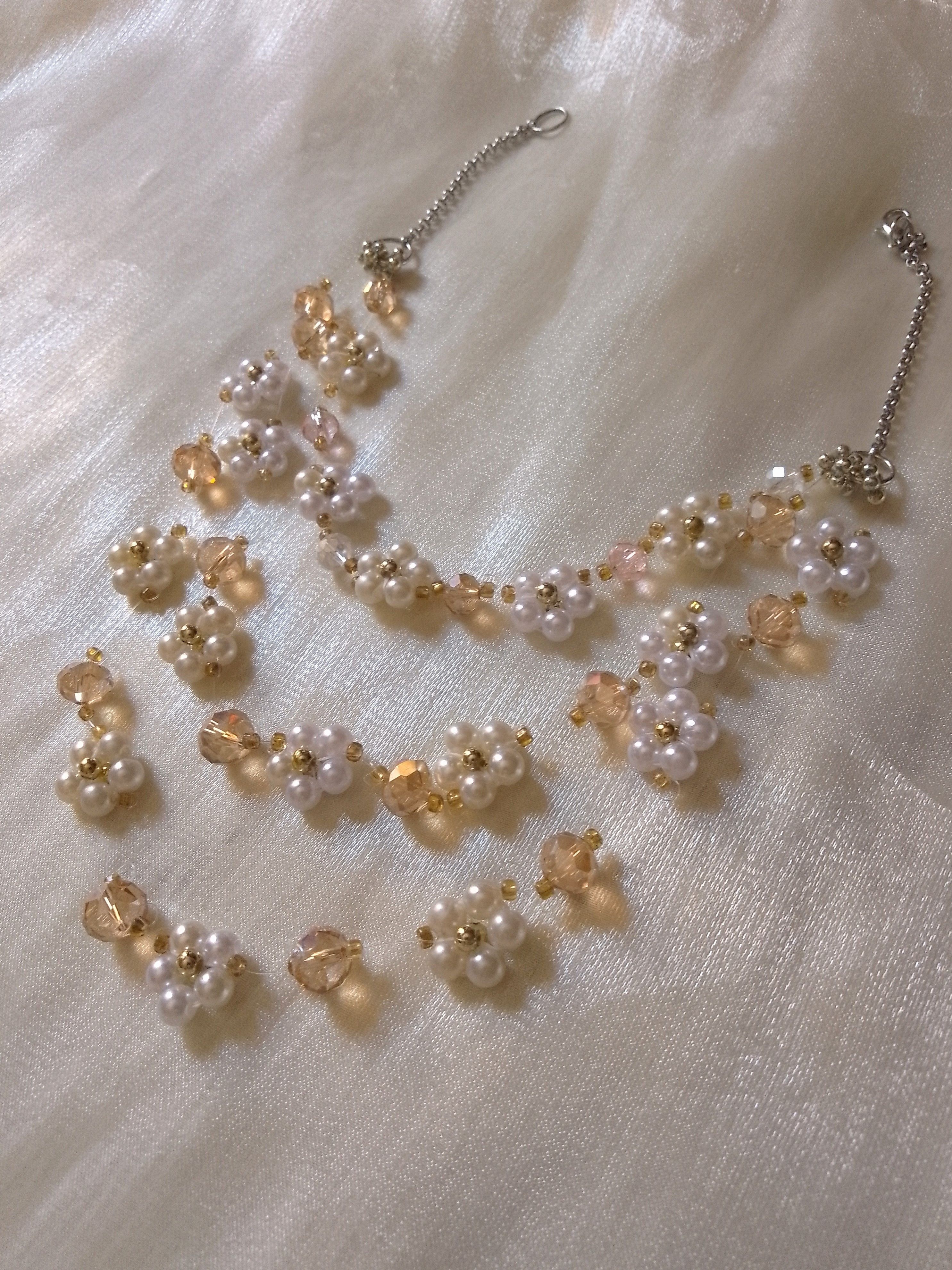 Handmade Necklace Long Beaded Flower Pearls Crystal Multithread Size ONE SIZE - 9 Thumbnail