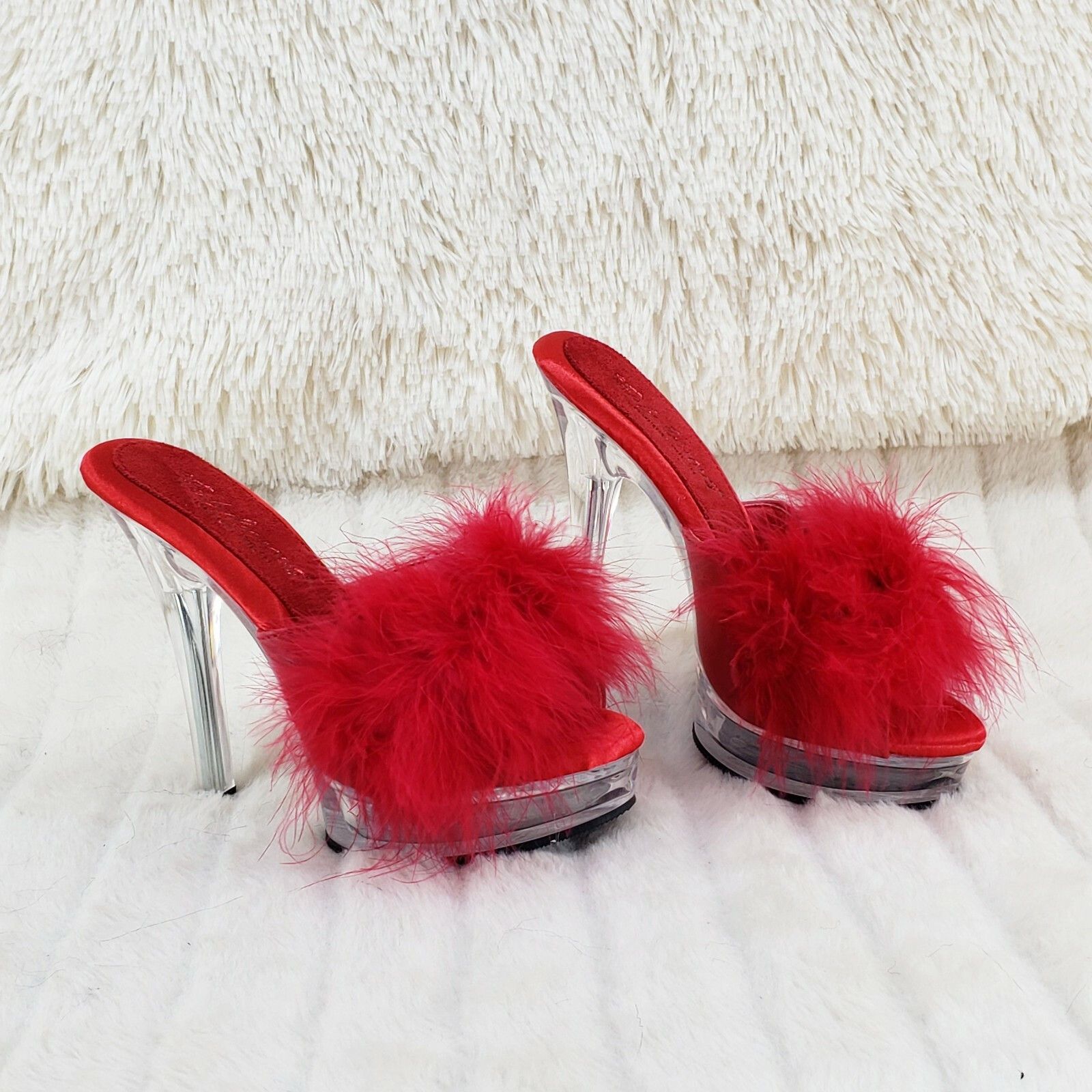 Majesty 501 Marabou Feather Slip On Platform Sandals 6 Stil