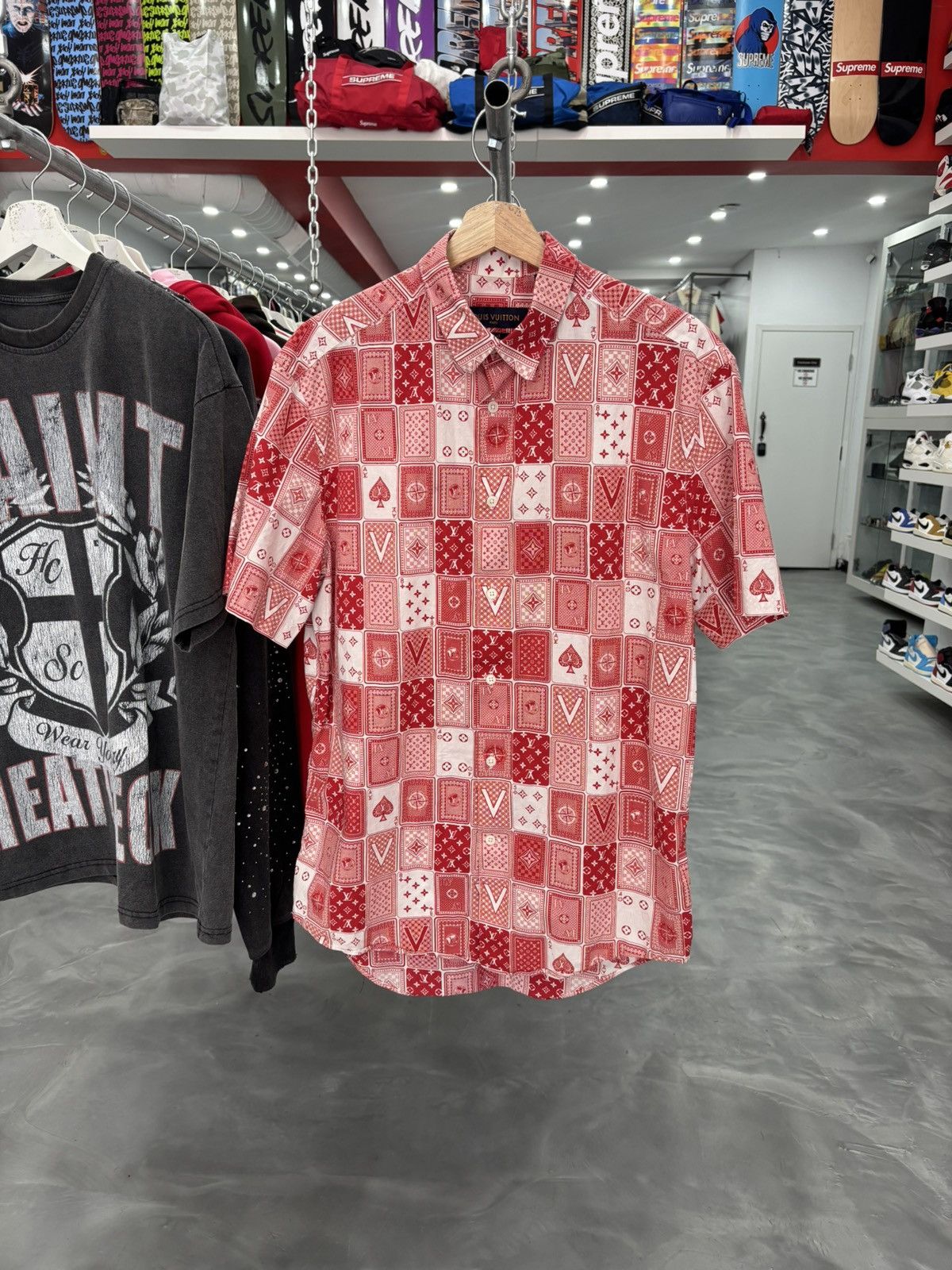 Louis Vuitton Playing Cards Button Up Shirt Red/White