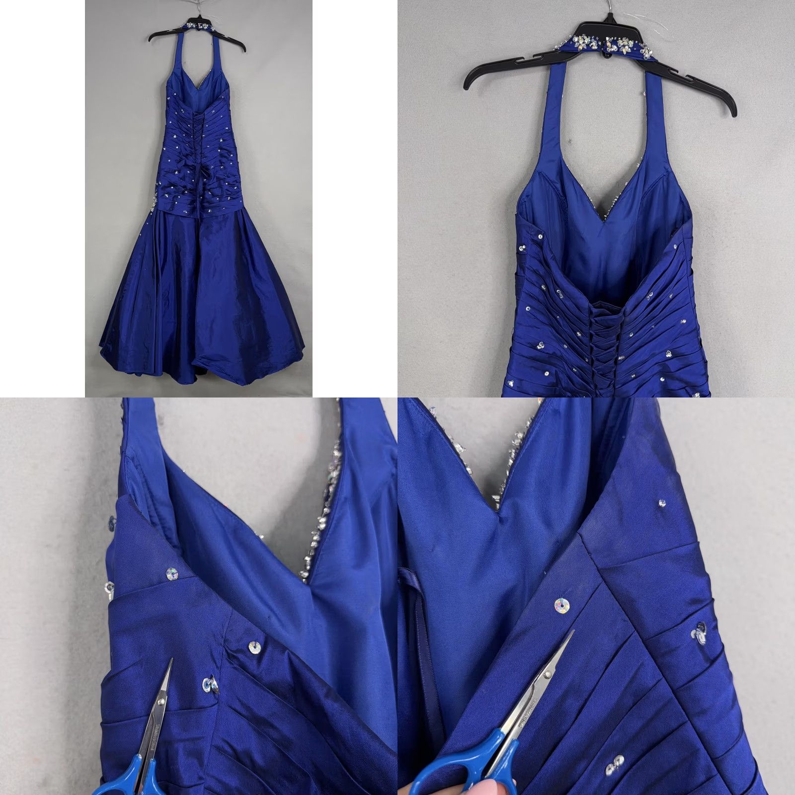 Vintage Morilee Juniors Dress Blue Beaded Sequin Halter Mermaid Long Prom Gown 9/10 Adults? No, Teens Women? Mens? Girls? Size M / US 6-8 / IT 42-44 - 8 Thumbnail
