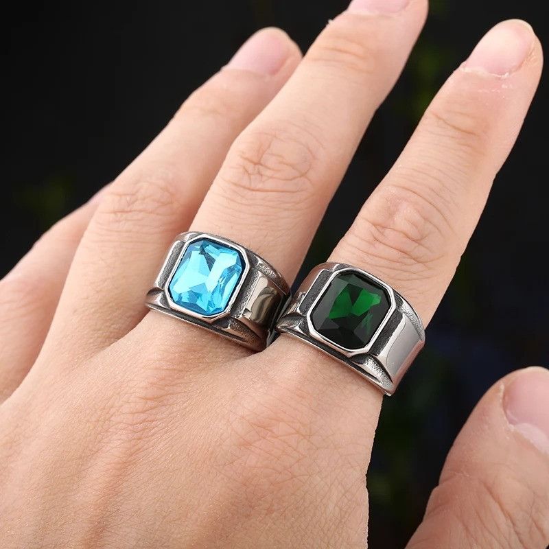 Vintage Rock Blue Gemstone Ring Size ONE SIZE - 1 Thumbnail