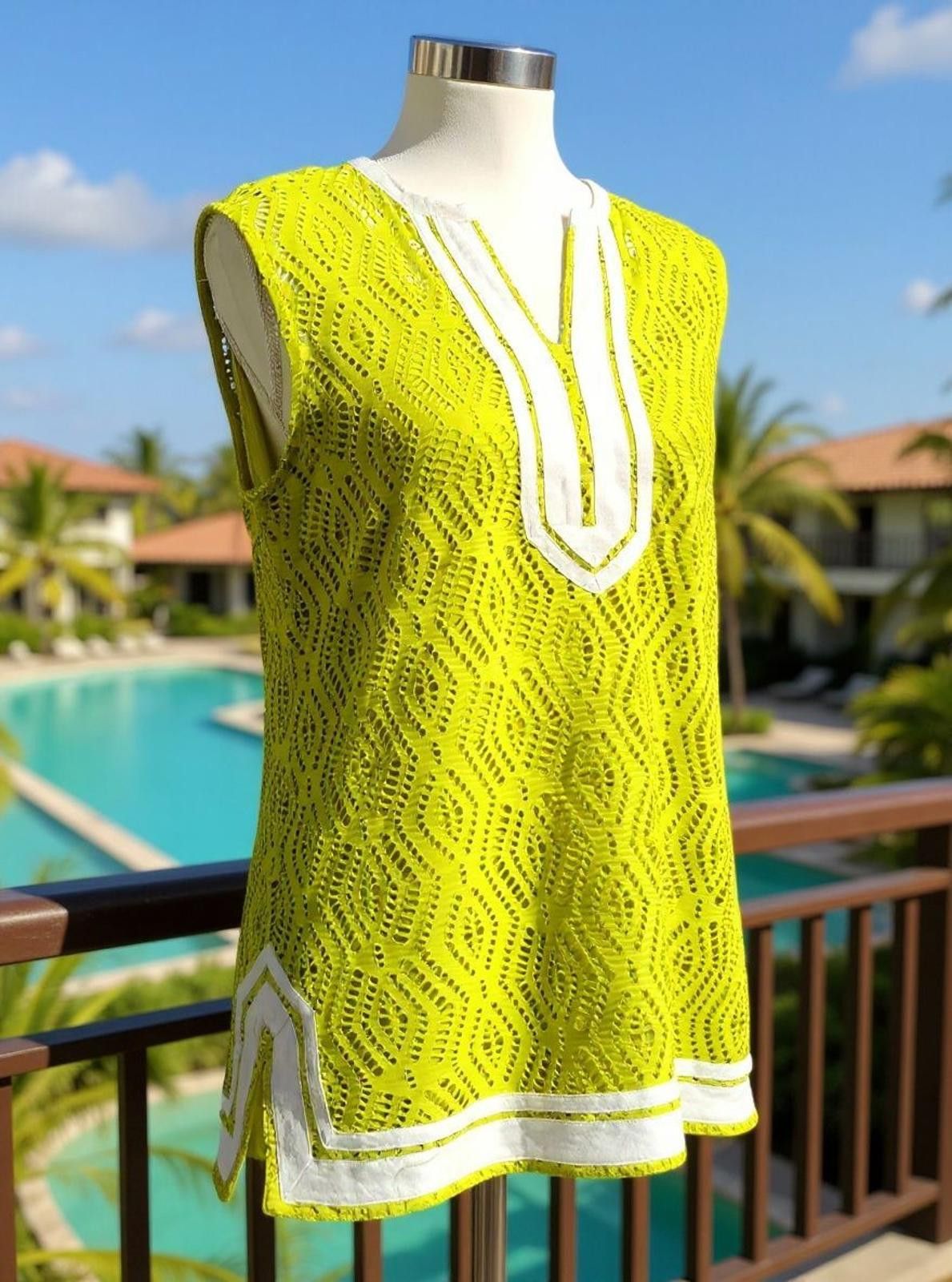 Other Peck & Peck Yellow Sleeveless Women's Tunic with White Trim Size M / US 6-8 / IT 42-44 - 3 Thumbnail