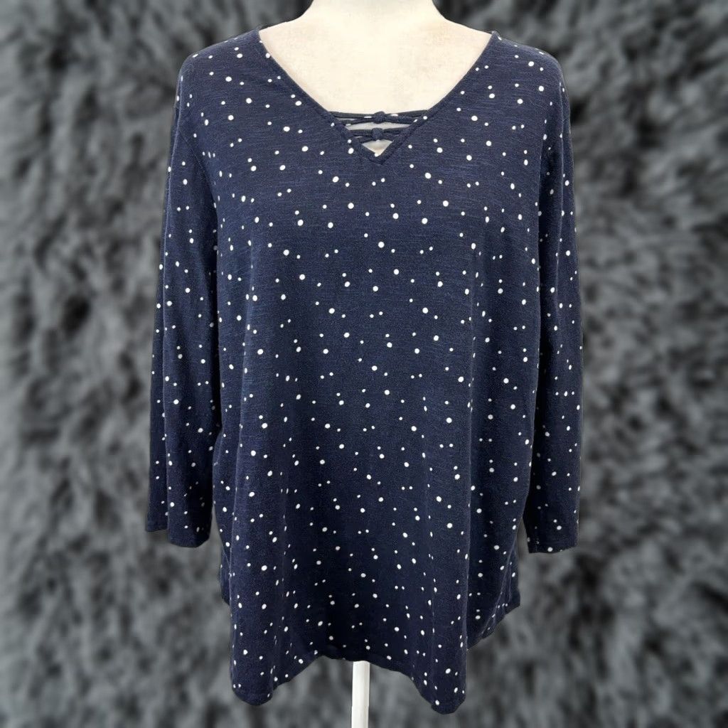 Vintage CHICOS Women's Polka Dot Casual T-Shirt Navy Blue Cotton X-Large Size XL / US 12-14 / IT 48-50 - 1 Thumbnail