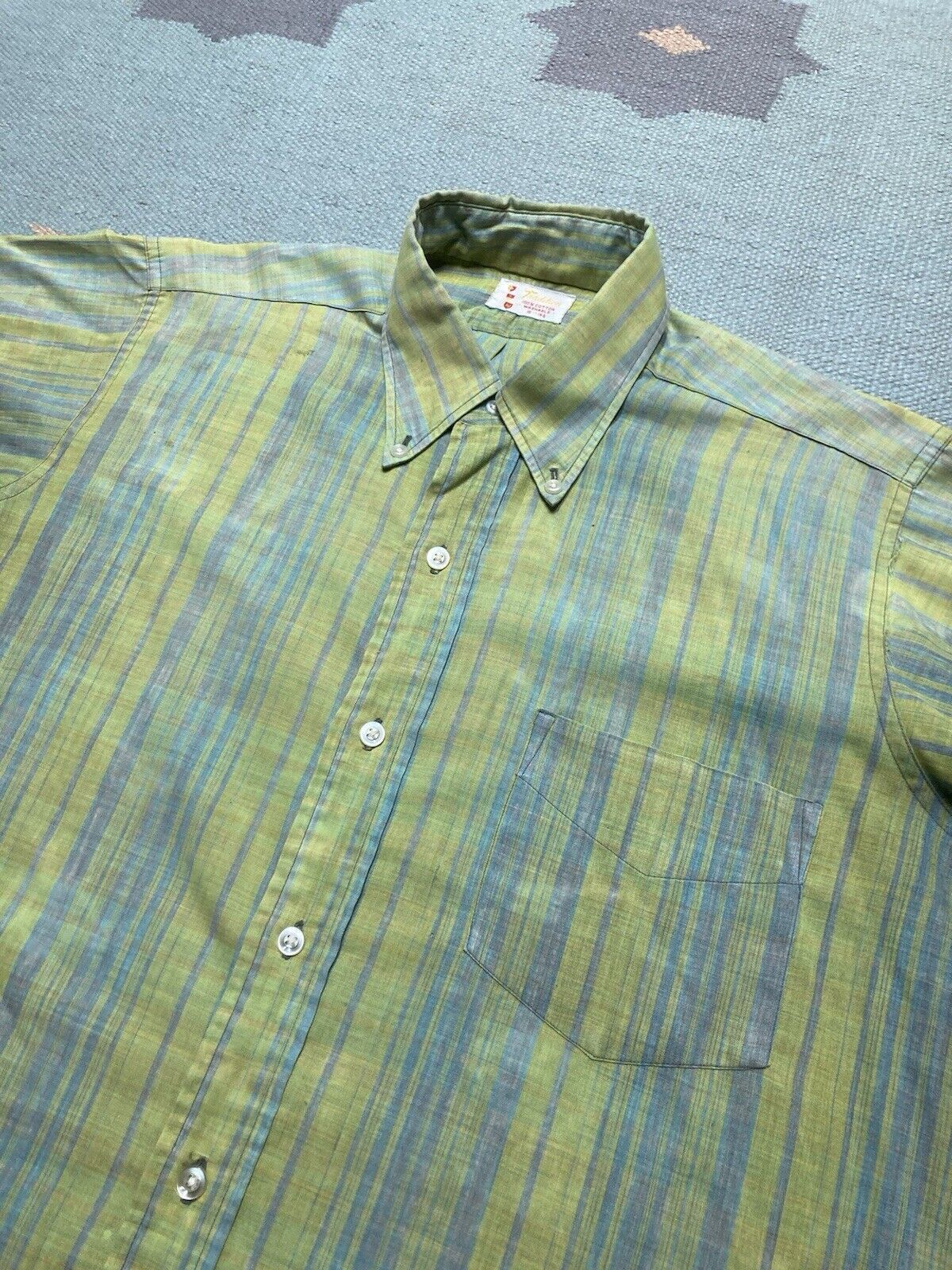 Vintage VTG 60s button shirt striped lightweight cotton medium Size US M / EU 48-50 / 2 - 4 Thumbnail