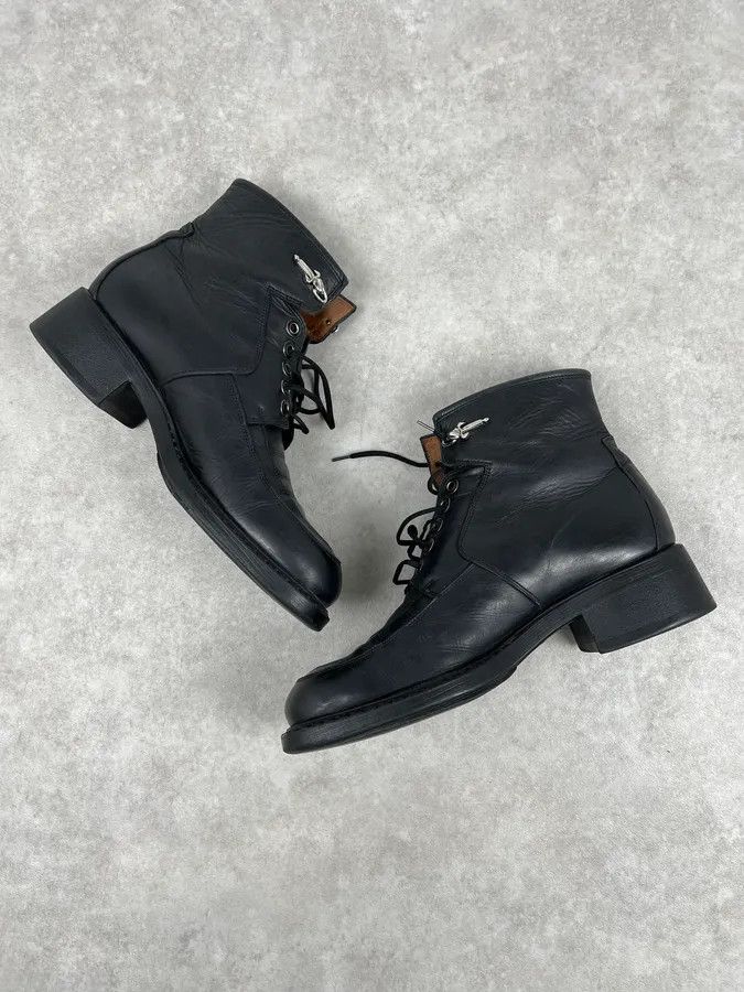 Vintage Cesare Paciotti Black Leather Dagger Lace-Up Boots Size US 7 / EU 40 - 5 Thumbnail