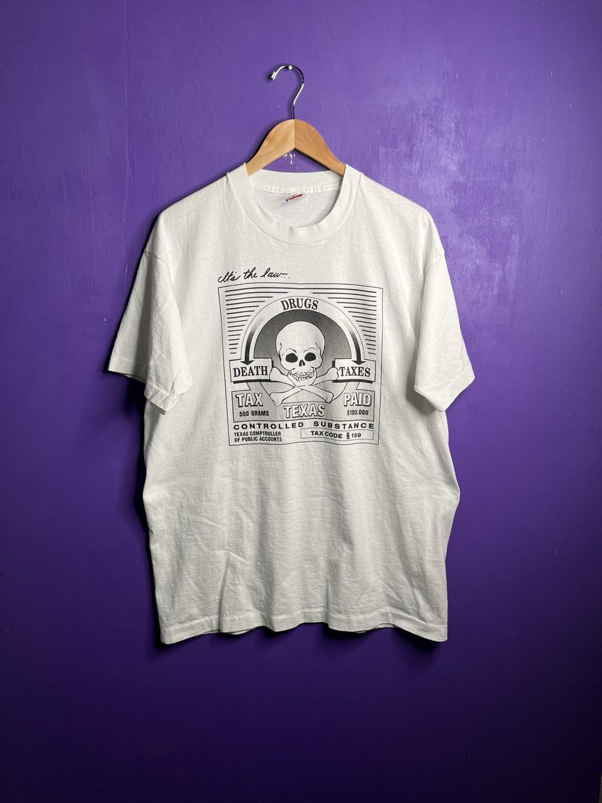 Vintage 90s Drugs death taxes art t-shirt