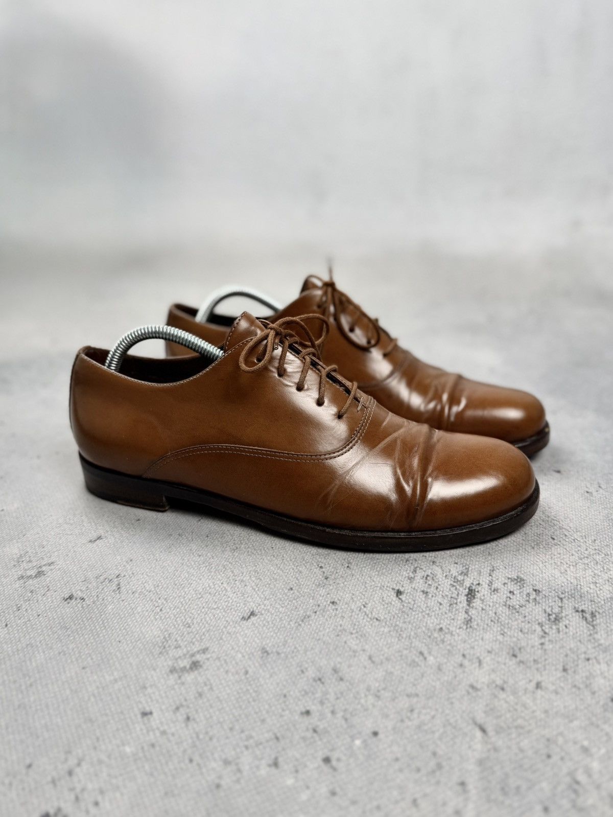 Jil Sander Brown Leather Minimalist Derby Italy Shoes Lux