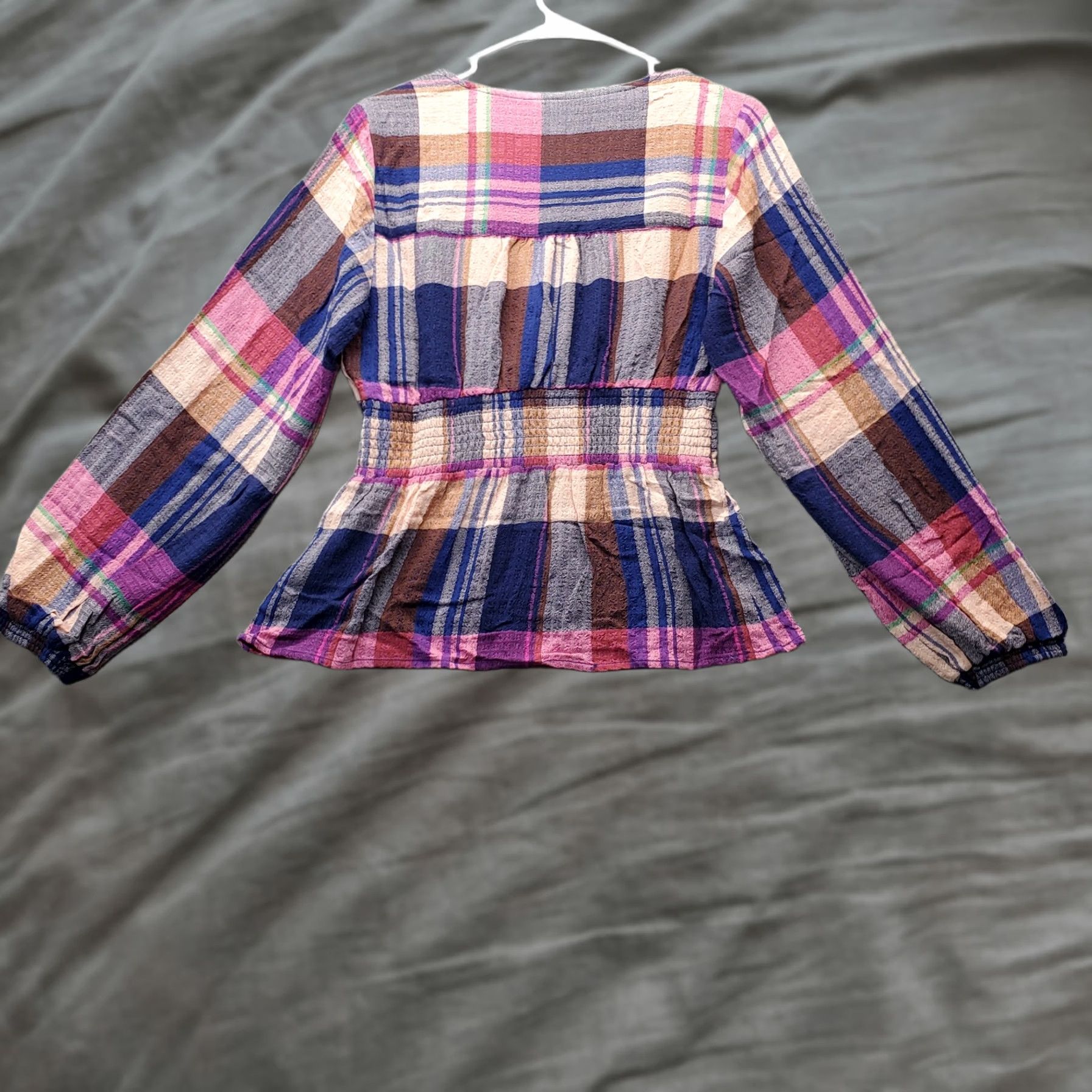 Vintage Pilcro Anthropologie Blouse Women's XS Multi Plaid Tie Waist V Neck Button Front Size XS / US 0-2 / IT 36-38 - 1 Thumbnail