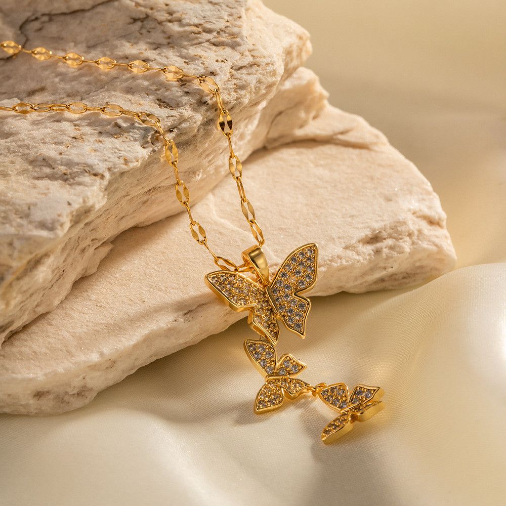 Other 18K Gold Butterfly Zircon Pendant Necklace Size ONE SIZE - 6 Thumbnail