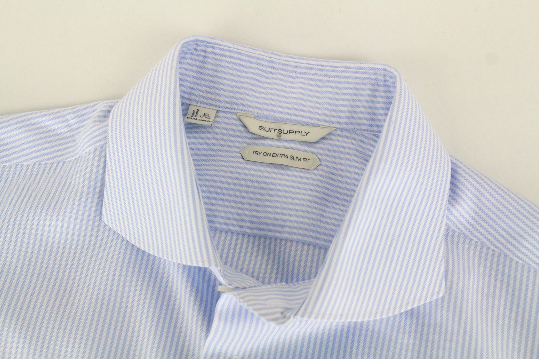 Suitsupply 44L/17 1/2L Extra Slim Blue Cotton Striped 72362 Size 44L - 3 Thumbnail