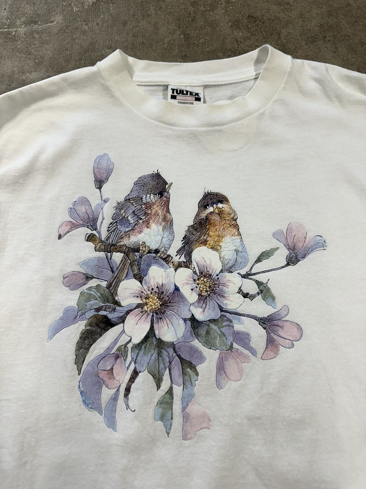 Tultex Vintage 90s Tultex Finchs Flowers Animal Nature T-Shirt Size US XL / EU 56 / 4 - 4 Thumbnail