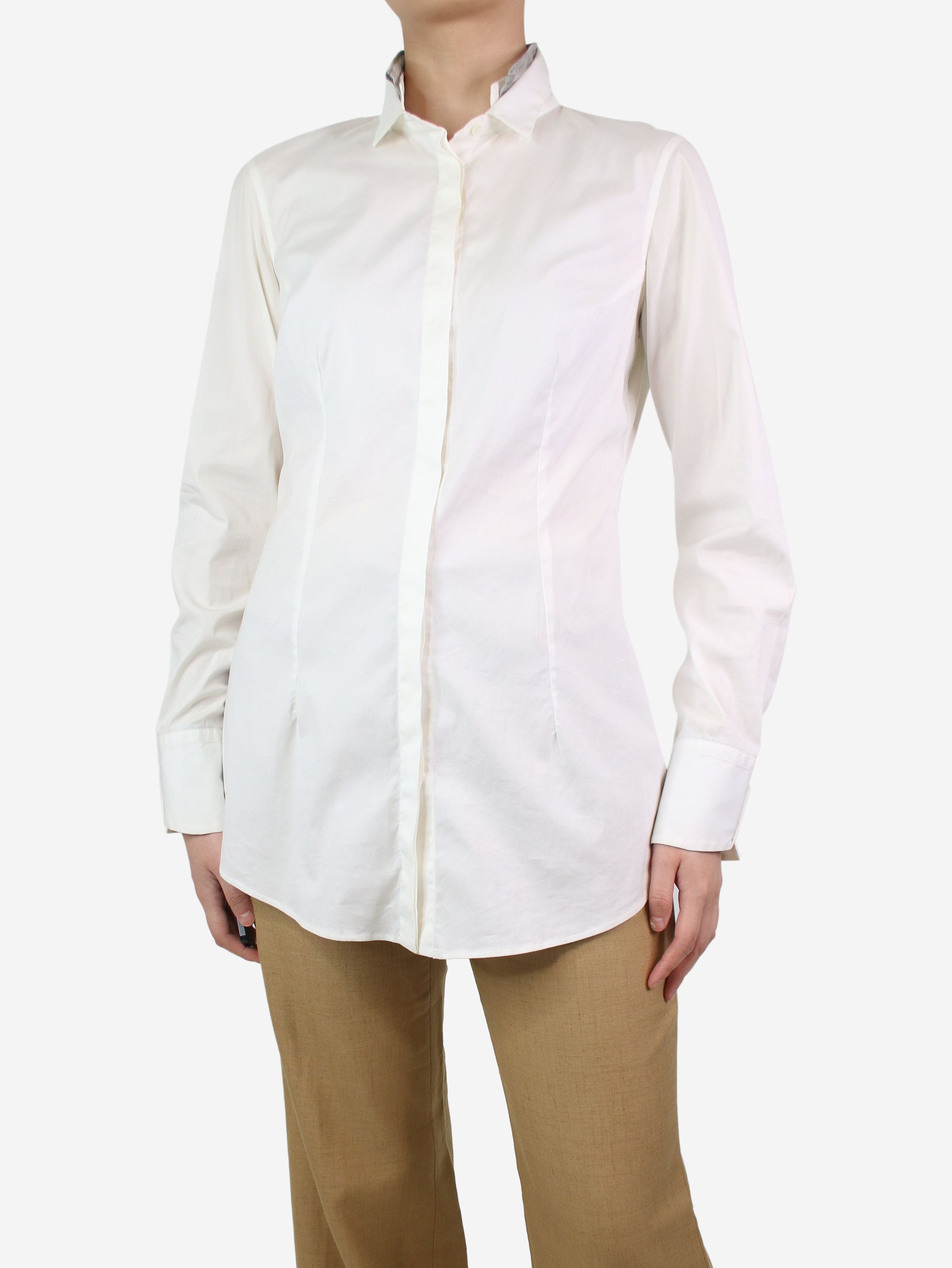 Image of Brunello Cucinelli Cream Long-Sleeved Stretch Shirt - Size Xl, Women's