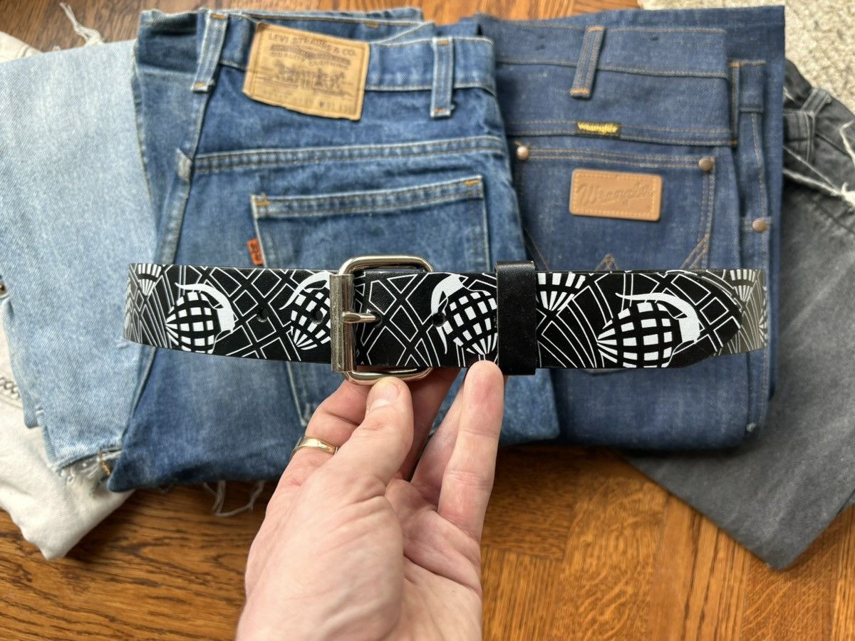 Other × Vintage 2000s Vintage Leather Belt Y2K Grenade Print Punk Rock 1990s Size 38 - 7 Thumbnail