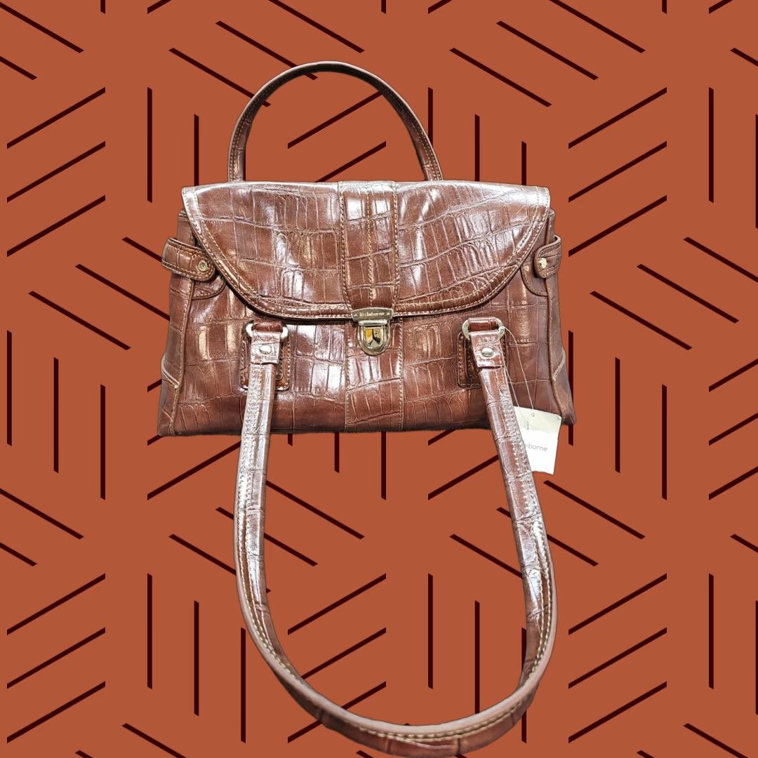 Liz Claiborne Liz Claiborne Hand Bag Purse Brown False Leather Print NWT 15"x8" Tote Bag Size ONE SIZE - 1 Thumbnail