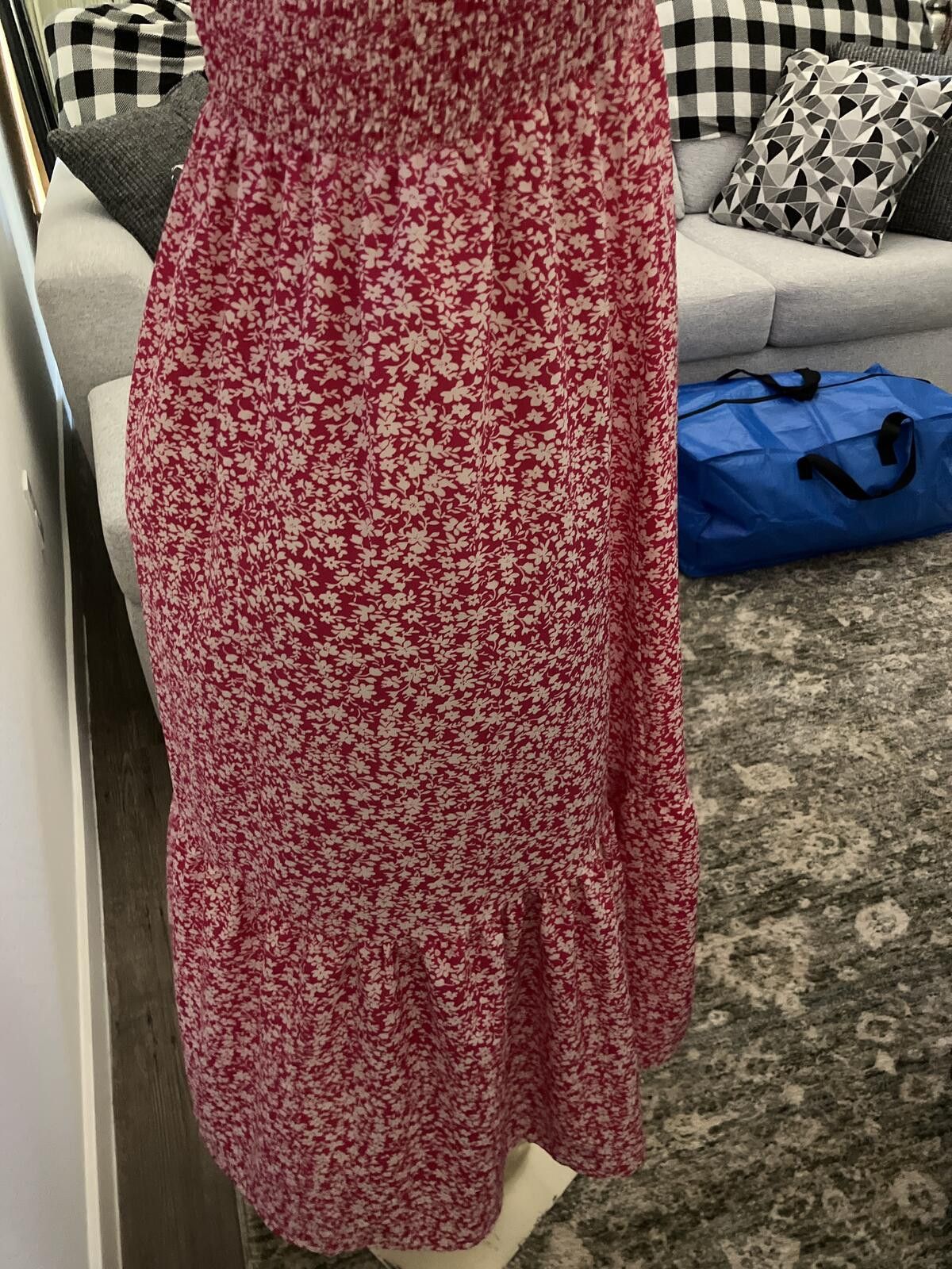 Shein Pink Floral Smocked Midi Dress with Puff Sleeves Size ONE SIZE - 5 Thumbnail