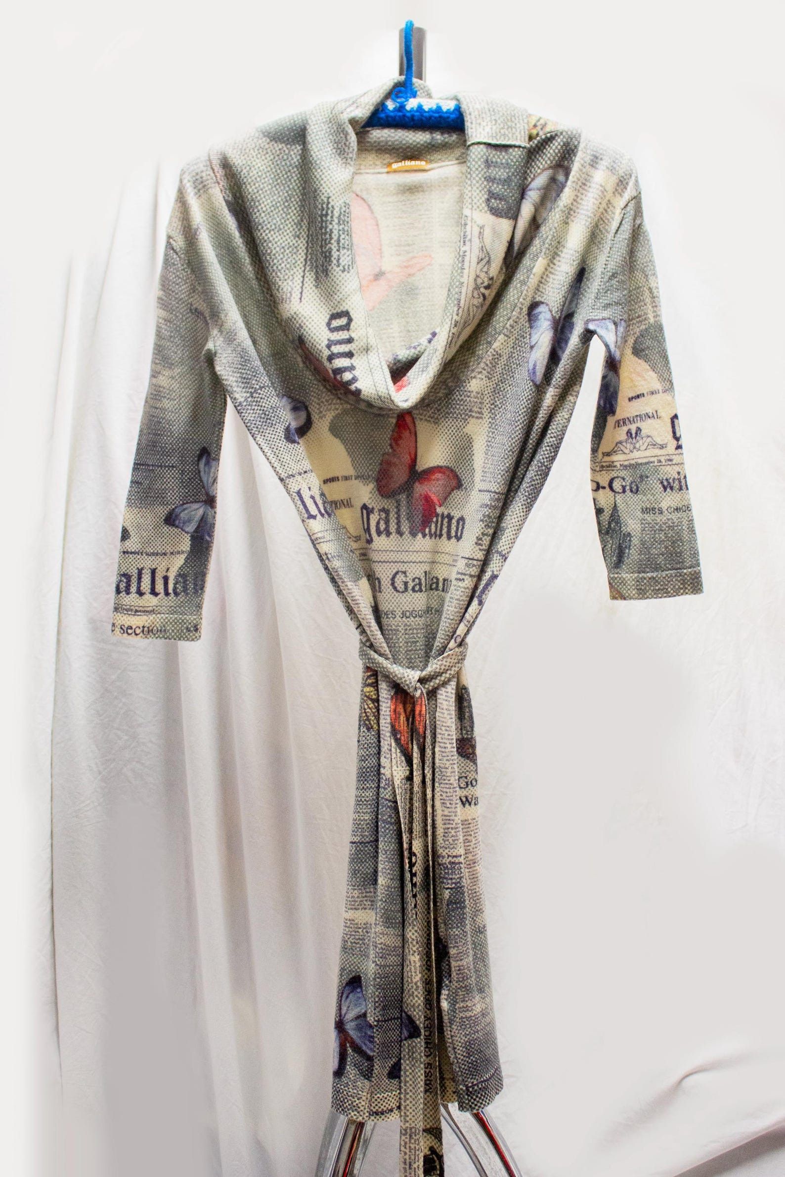 John Galliano Galliano Merinos Wool Dress, Gazette Print & Butterflies Size M / US 6-8 / IT 42-44 - 1 Thumbnail