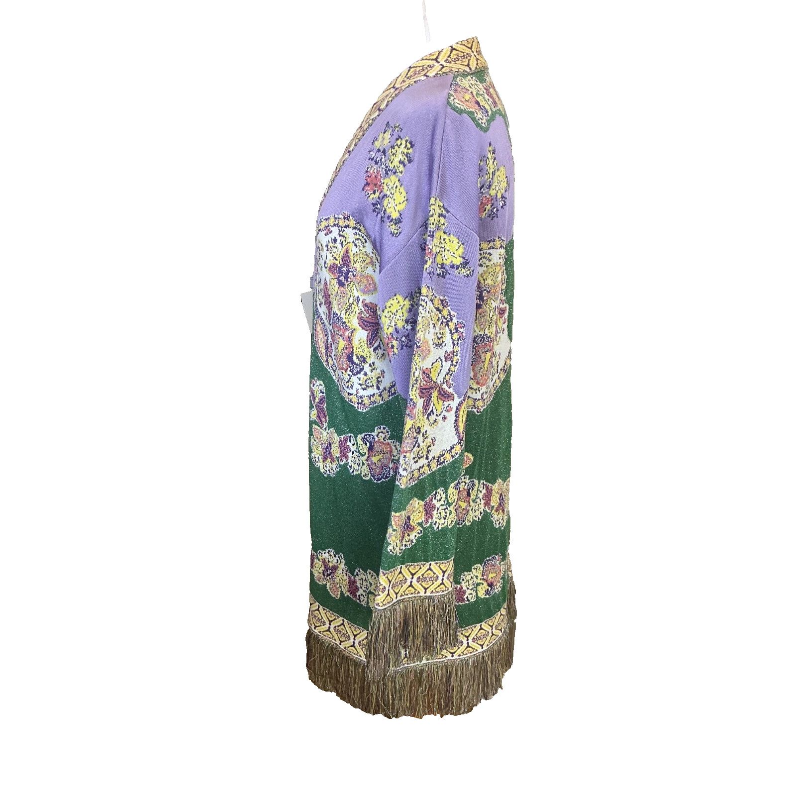 Etro ETRO 40 GREEN LAVENDAR SILVER METALLIC FRINGED CARDIGAN Size XL / US 12-14 / IT 48-50 - 3 Thumbnail