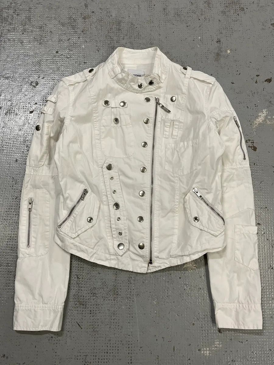 Moschino 2000s Moschino Asymmetrical Zip Cargo White Jacket Size S / US 4 / IT 40 - 3 Thumbnail