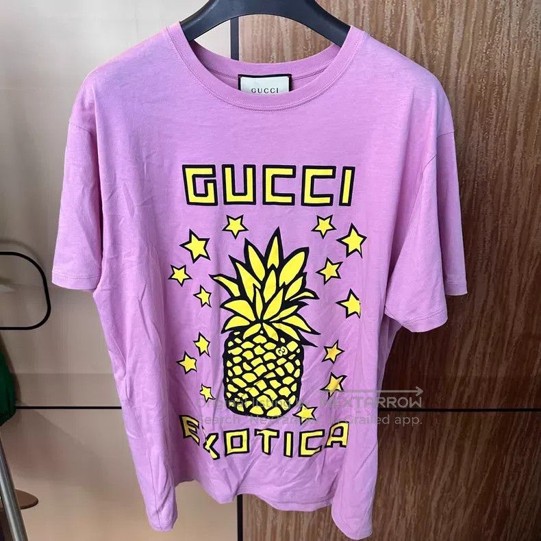 Gucci Gucci Pink pineapple round-neck cotton short sleeves Size L / US 10 / IT 46 - 1 Thumbnail