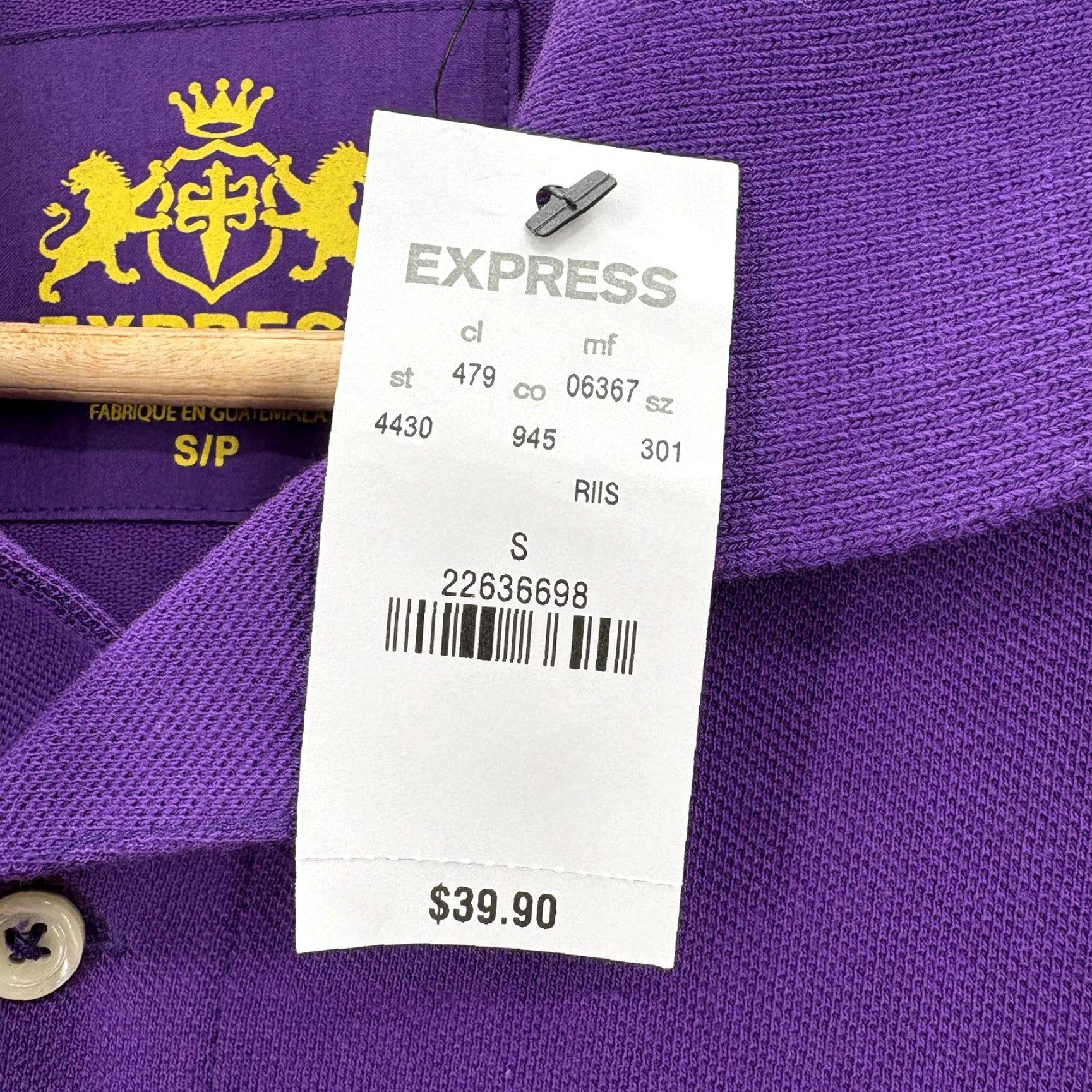Express Express Polo Shirt Mens Small Purple Pique 100% Cotton Lion Logo Tagless Preppy Shirt Size US S / EU 44-46 / 1 - 3 Thumbnail