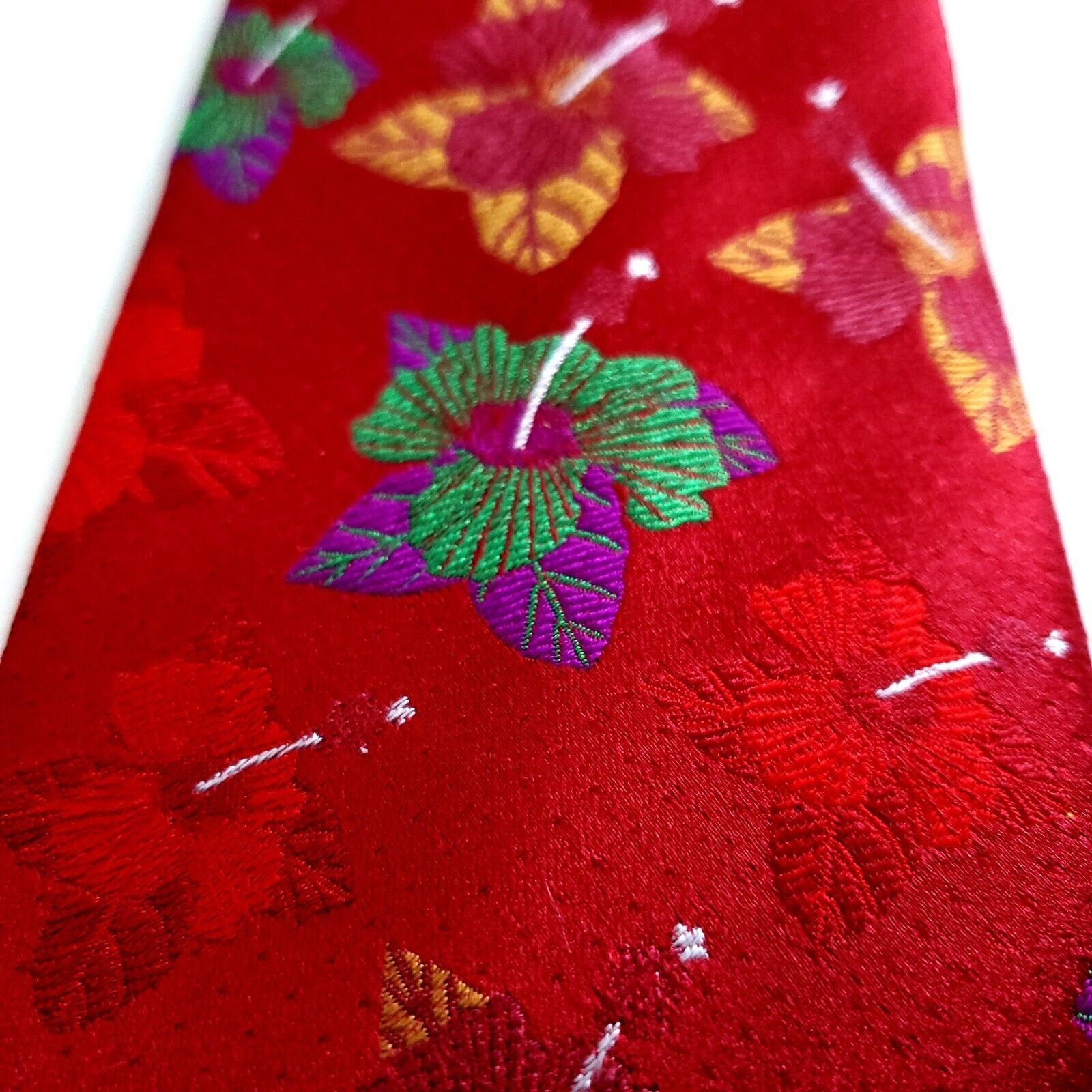 Designer Tango Tropcials Woven Red Floral Long Silk Tie Size ONE SIZE - 2 Thumbnail
