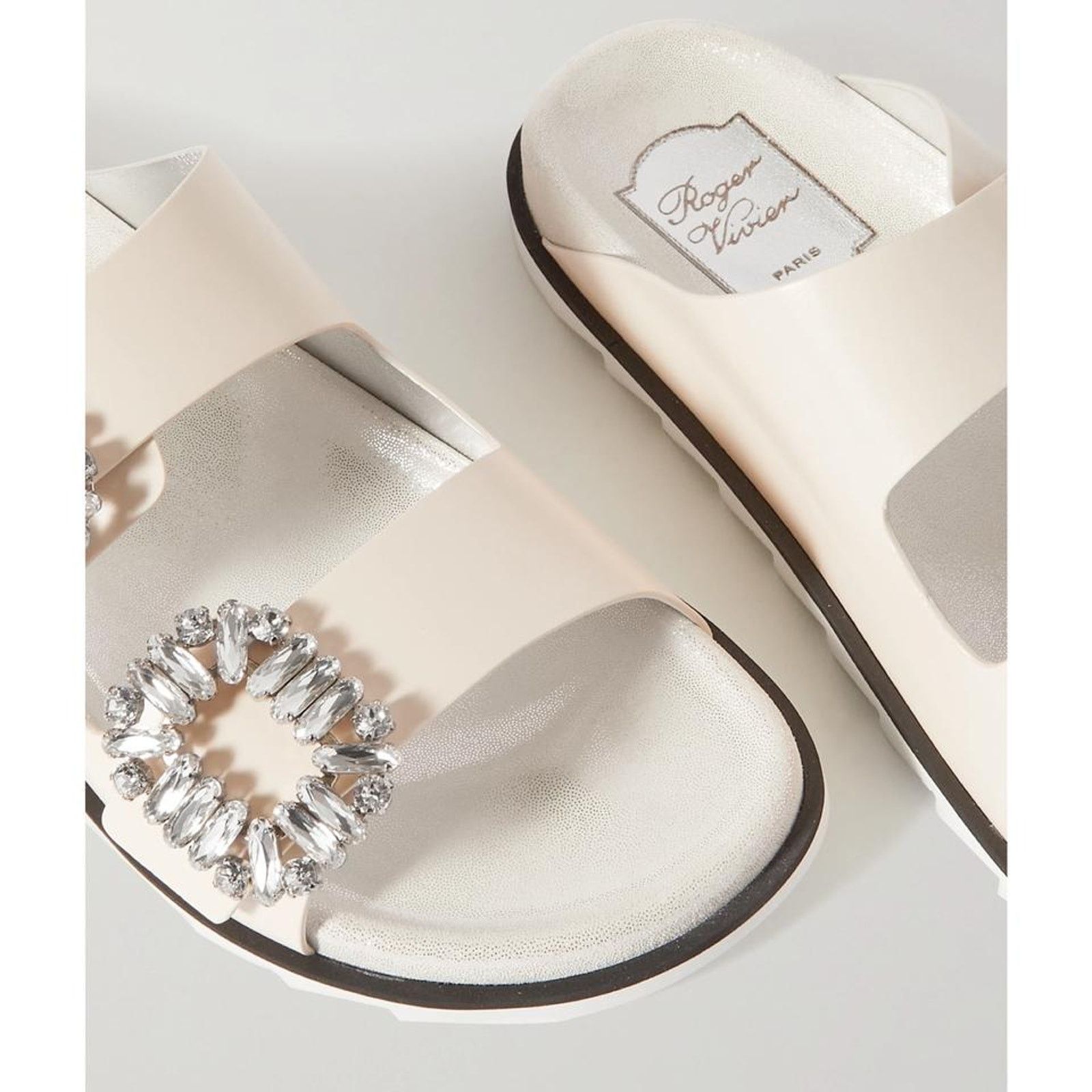Roger Vivier Slidy Viv Swarovski Crystal embellished leather slides Size US 11 / IT 41 - 3 Thumbnail