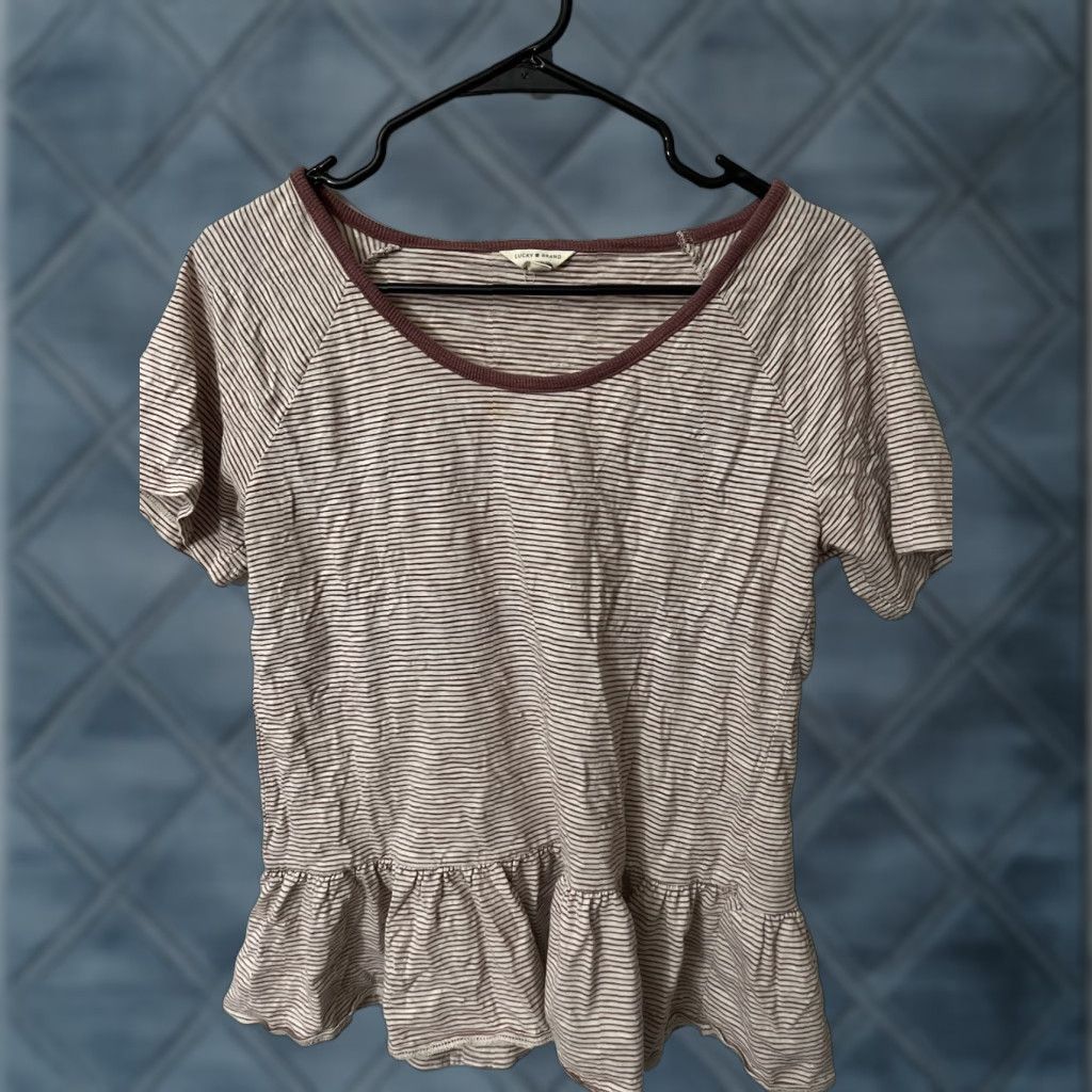 Lucky Brand Luck Brand Women's Brown Stripe Short Sleeve Pullover Top M Casual Blouse Shirt Mens Womens Girls? Size M / US 6-8 / IT 42-44 - 1 Thumbnail