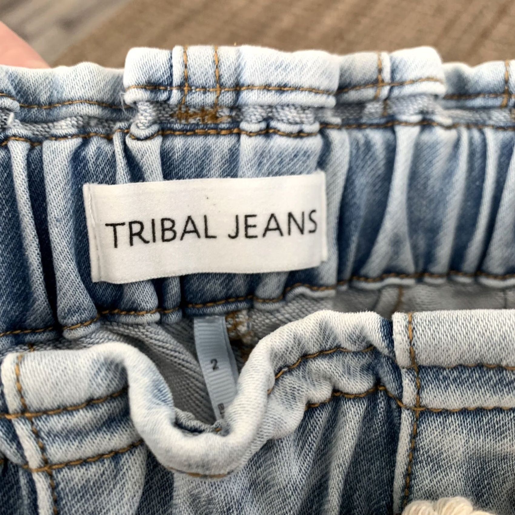 Vintage Tribal Jeans Skirt Womens Size 2 Pull-On Paper Bag Waist Light Blue Rope Belt Size 26" / US 2 / IT 38 - 2 Thumbnail