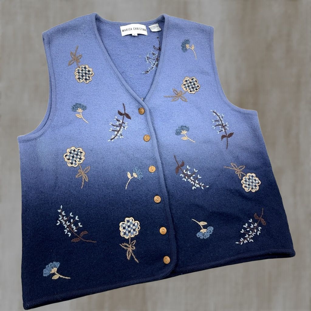 Vintage VINTAGE Marisa Christina Vest Women L Blue Wool Knit Plaid 90s Buttons Pockets Size L / US 10 / IT 46 - 1 Thumbnail