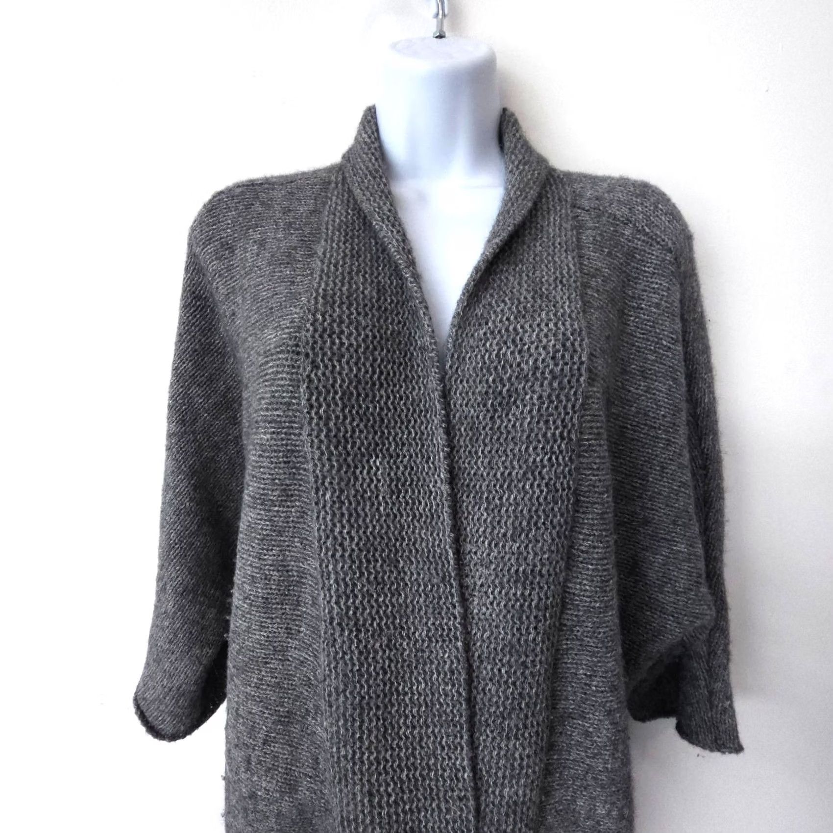 Eileen Fisher Eileen Fisher Cardigan Womens L Alpaca Wool Blend Open Shawl Chunky Knit Casual Sleeve 3/4 Fashion Fastenerless Open Pockets NecklaceNotIncluded Size L / US 10 / IT 46 - 7 Thumbnail